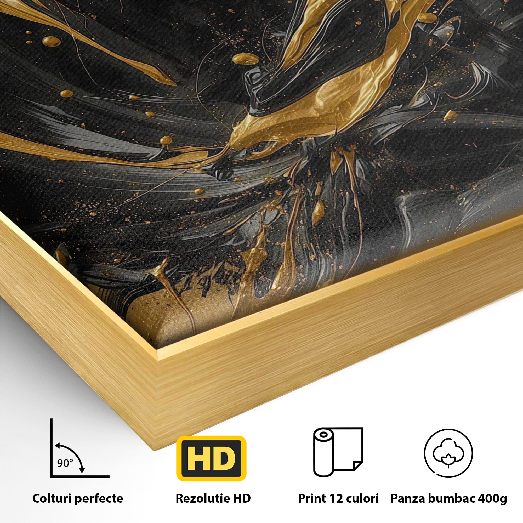 Tablou Canvas Premium LuxCanva® PI1173, Silueta Aurie, Podium, Abstract, Arta Moderna, Eleganta, Living, Culori Vibrante