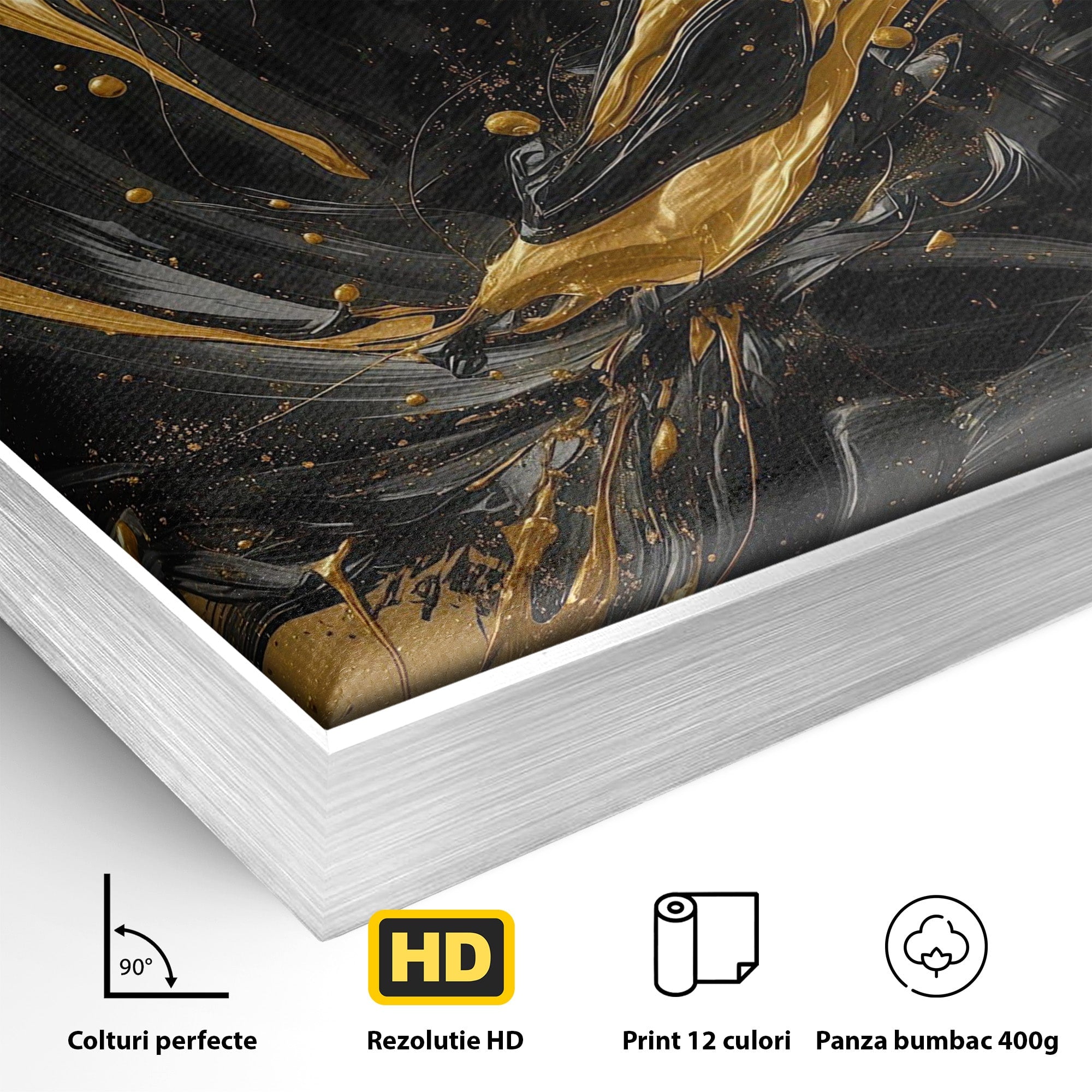 Tablou Canvas Premium LuxCanva® PI1173, Silueta Aurie, Podium, Abstract, Arta Moderna, Eleganta, Living, Culori Vibrante