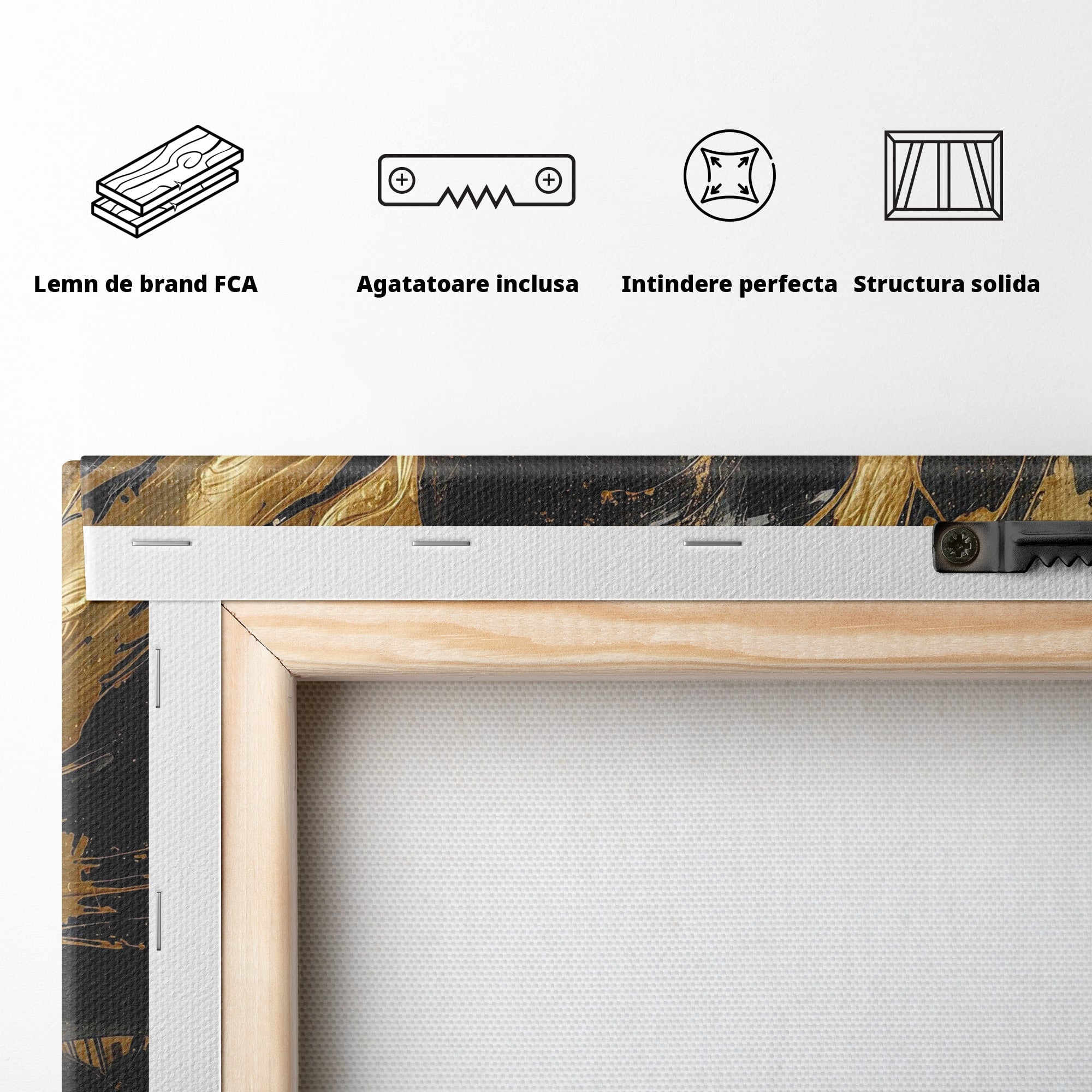 Tablou Canvas Premium LuxCanva® PI1173, Silueta Aurie, Podium, Abstract, Arta Moderna, Eleganta, Living, Culori Vibrante