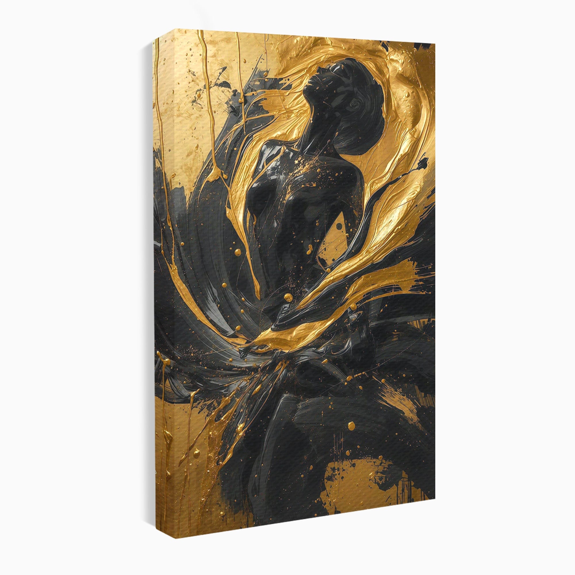 Tablou Canvas Premium LuxCanva® PI1173, Silueta Aurie, Podium, Abstract, Arta Moderna, Eleganta, Living, Culori Vibrante