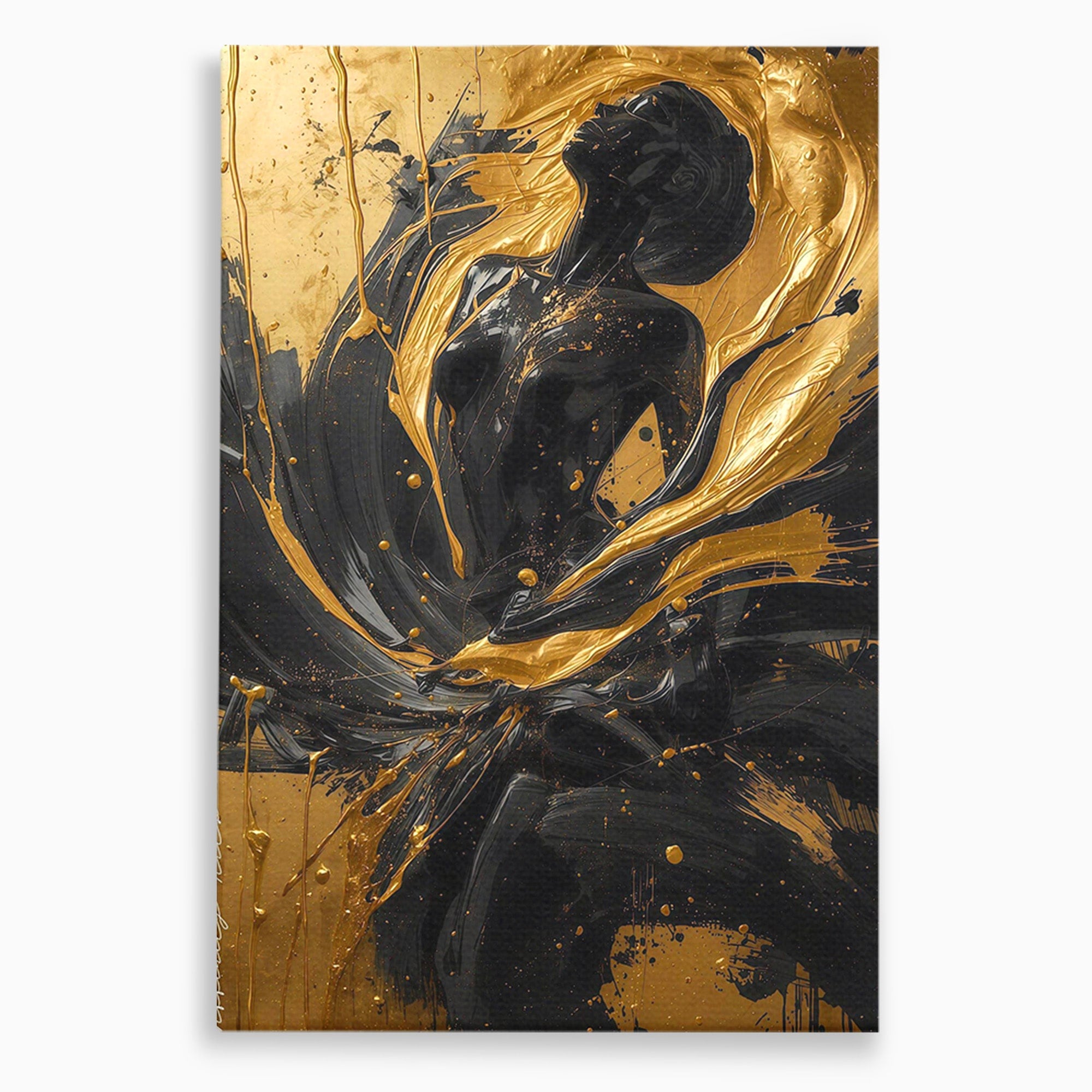 Tablou Canvas Premium LuxCanva® PI1173, Silueta Aurie, Podium, Abstract, Arta Moderna, Eleganta, Living, Culori Vibrante