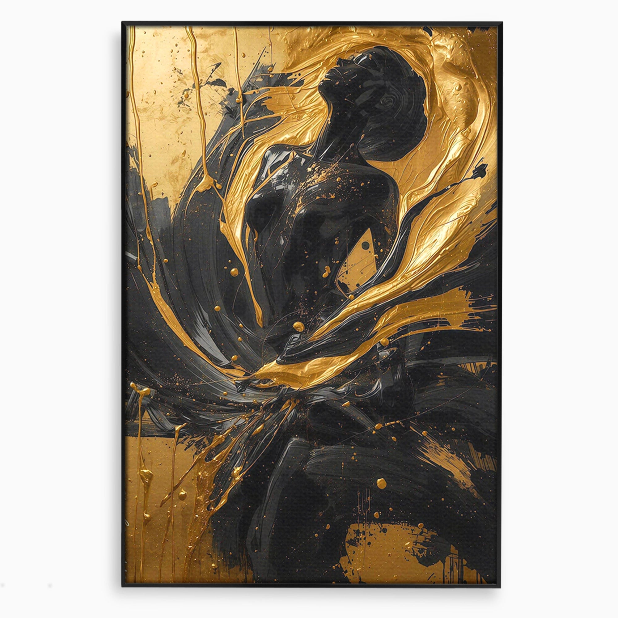 Tablou Canvas Premium LuxCanva® PI1173, Silueta Aurie, Podium, Abstract, Arta Moderna, Eleganta, Living, Culori Vibrante