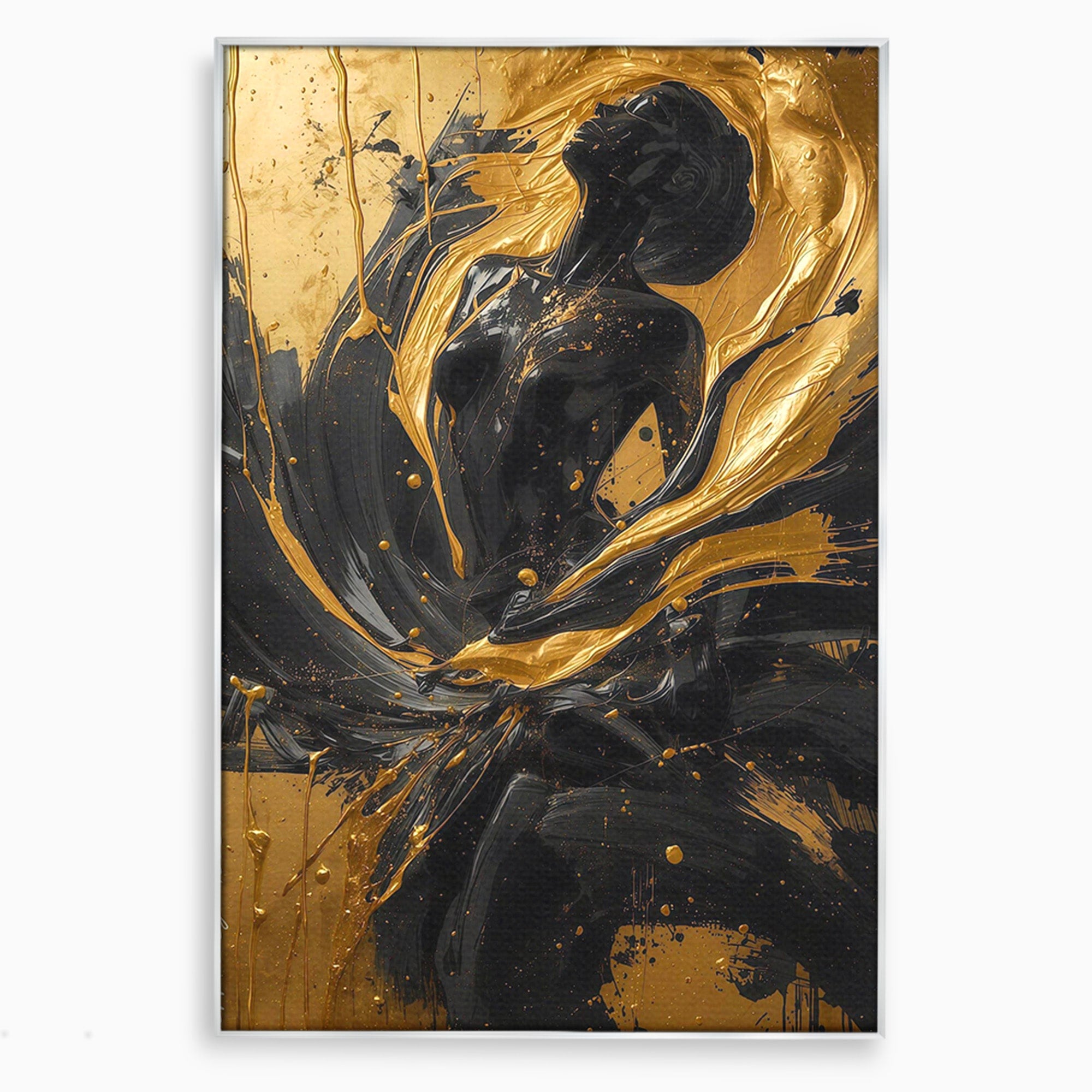 Tablou Canvas Premium LuxCanva® PI1173, Silueta Aurie, Podium, Abstract, Arta Moderna, Eleganta, Living, Culori Vibrante