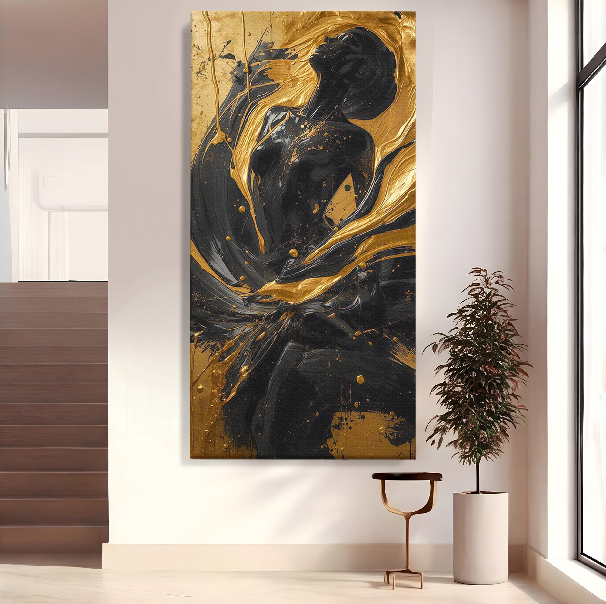 Tablou Canvas Premium LuxCanva® PI1173, Silueta Aurie, Podium, Abstract, Arta Moderna, Eleganta, Living, Culori Vibrante