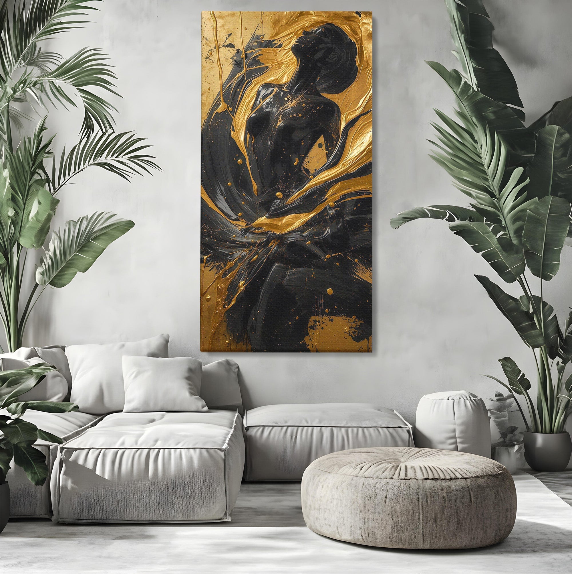 Tablou Canvas Premium LuxCanva® PI1173, Silueta Aurie, Podium, Abstract, Arta Moderna, Eleganta, Living, Culori Vibrante