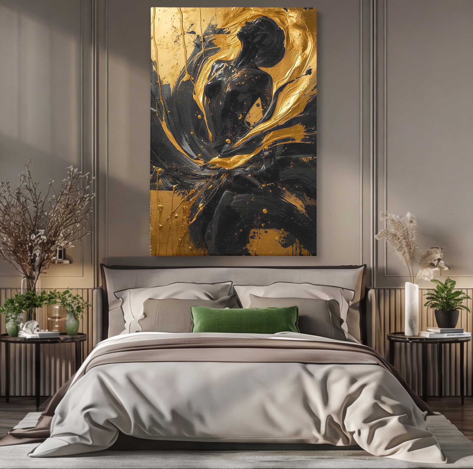 Tablou Canvas Premium LuxCanva® PI1173, Silueta Aurie, Podium, Abstract, Arta Moderna, Eleganta, Living, Culori Vibrante