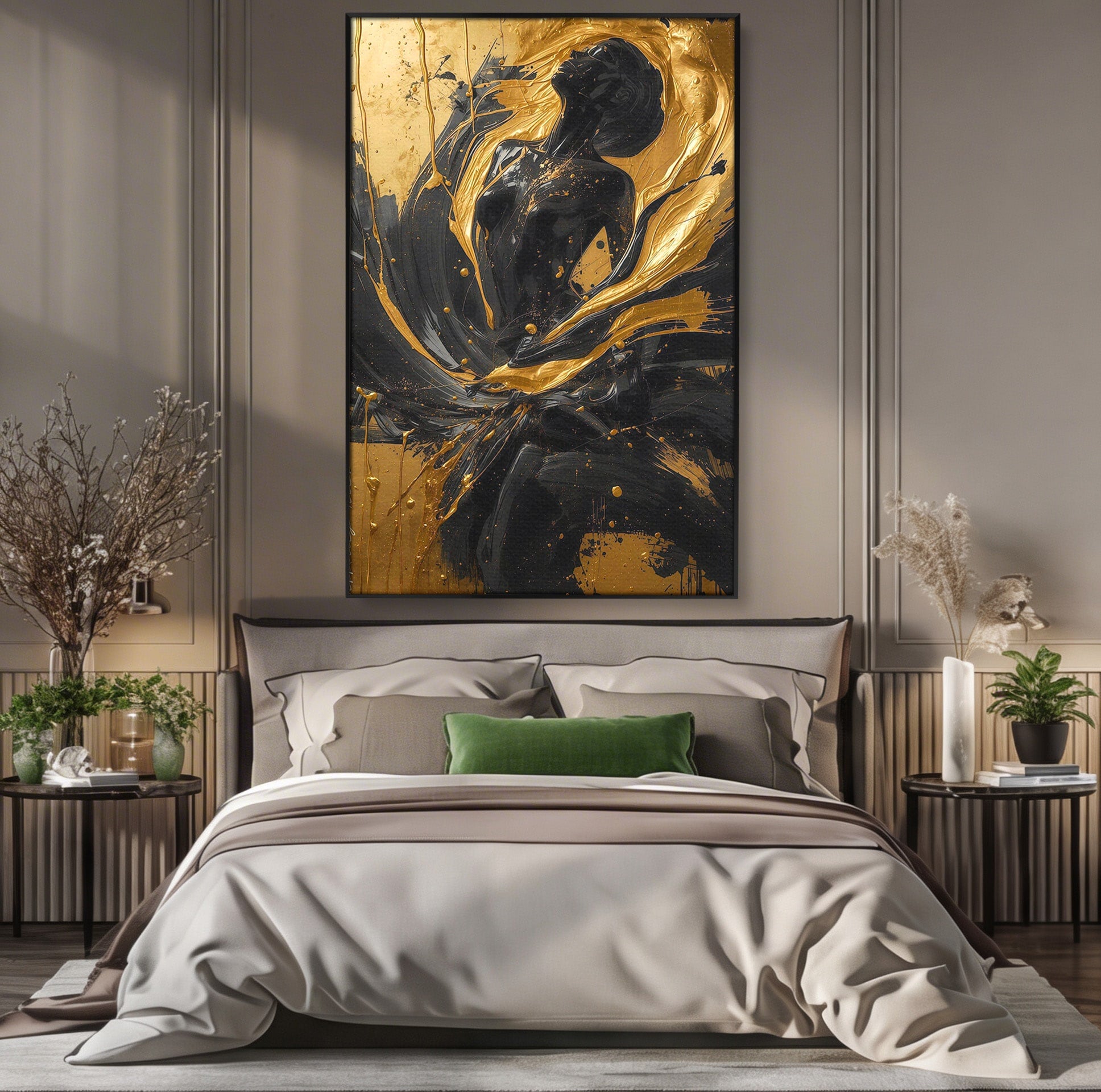 Tablou Canvas Premium LuxCanva® PI1173, Silueta Aurie, Podium, Abstract, Arta Moderna, Eleganta, Living, Culori Vibrante