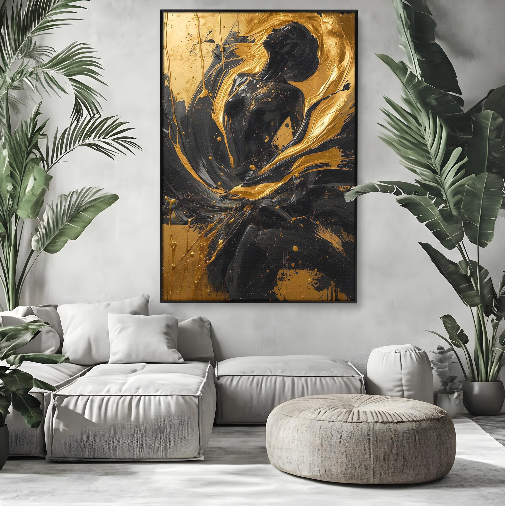 Tablou Canvas Premium LuxCanva® PI1173, Silueta Aurie, Podium, Abstract, Arta Moderna, Eleganta, Living, Culori Vibrante