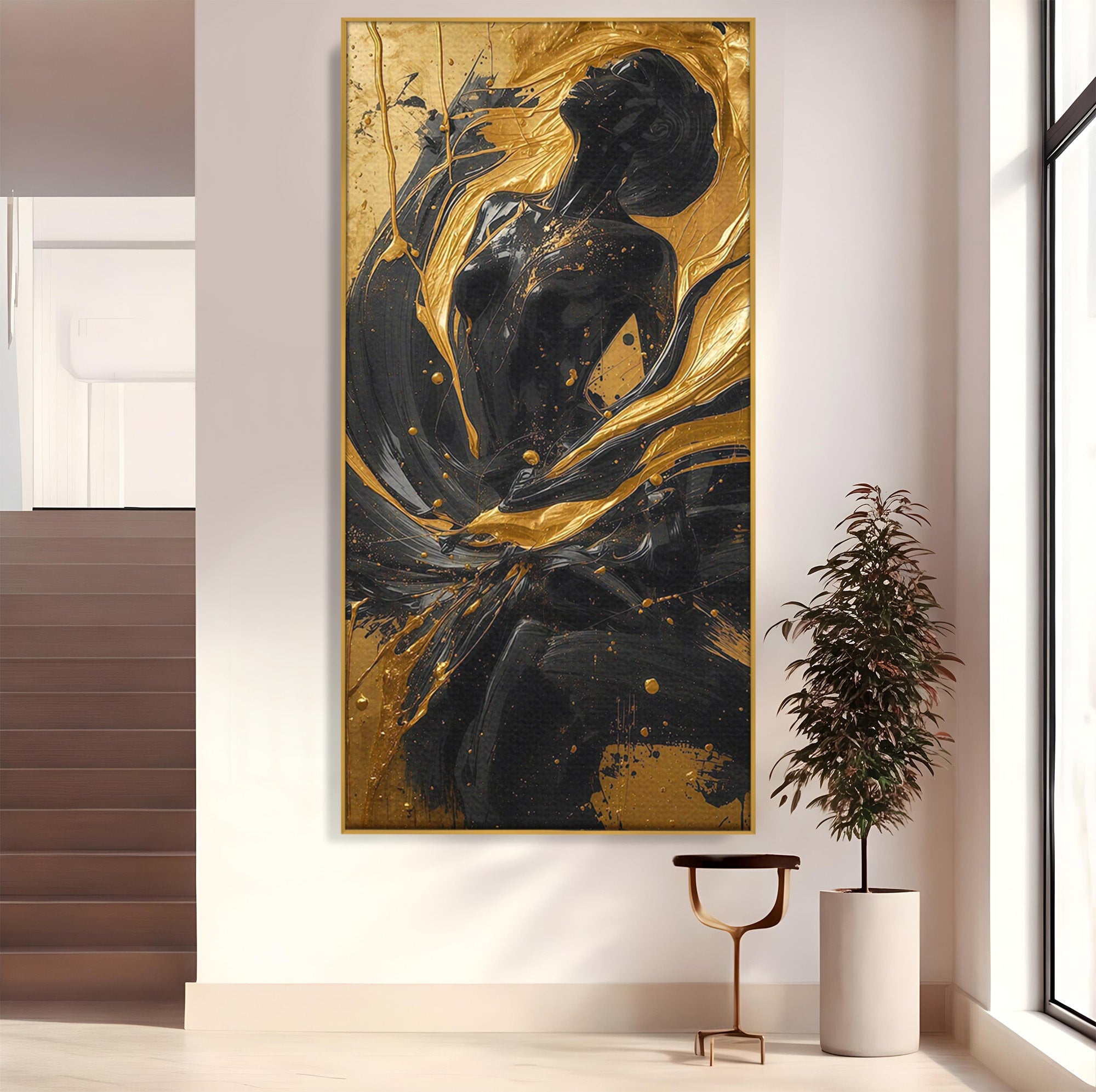 Tablou Canvas Premium LuxCanva® PI1173, Silueta Aurie, Podium, Abstract, Arta Moderna, Eleganta, Living, Culori Vibrante