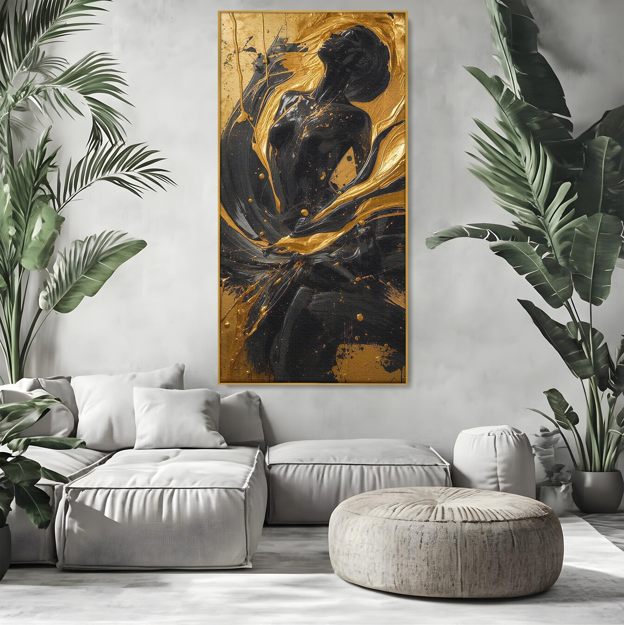 Tablou Canvas Premium LuxCanva® PI1173, Silueta Aurie, Podium, Abstract, Arta Moderna, Eleganta, Living, Culori Vibrante
