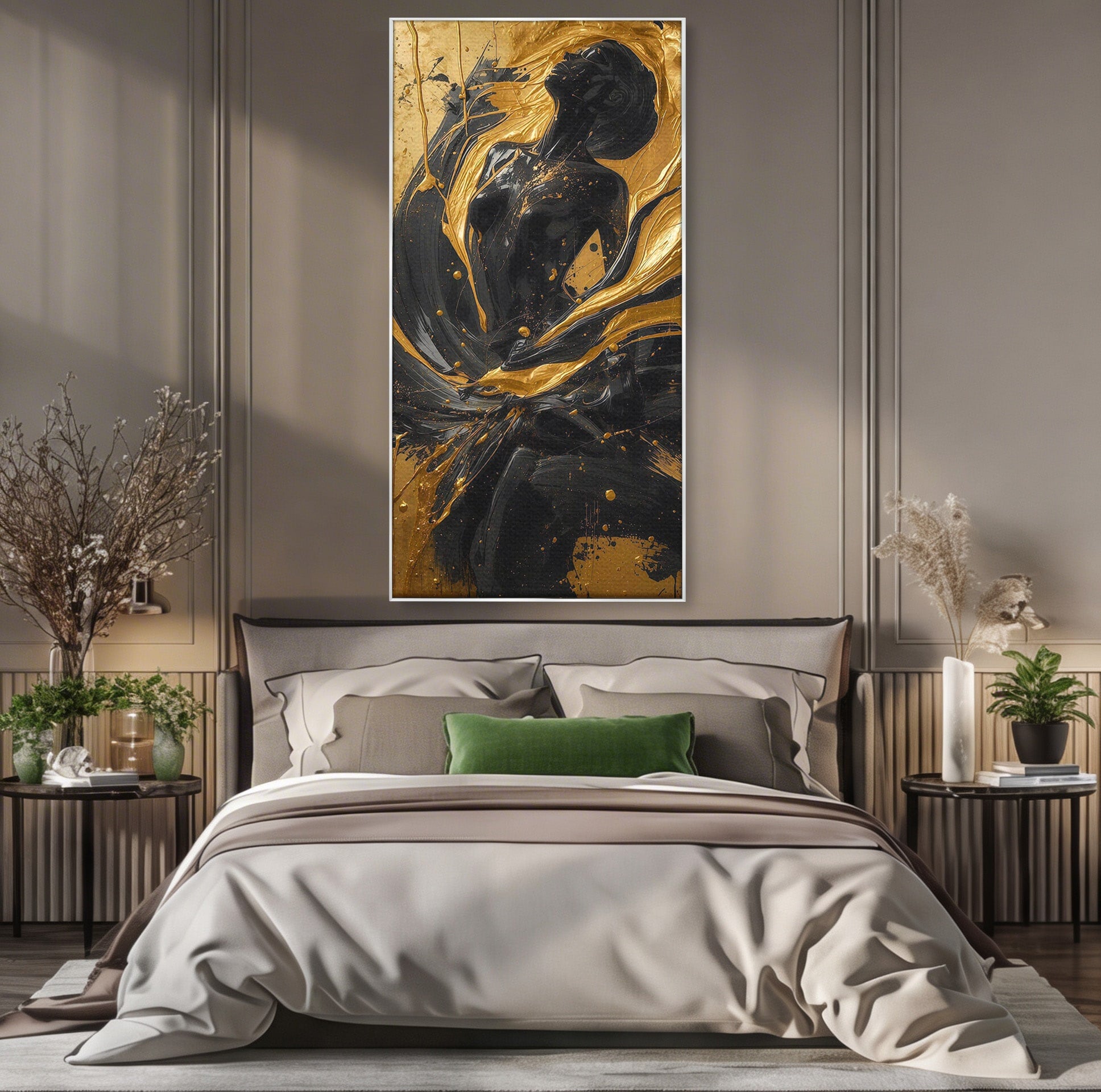 Tablou Canvas Premium LuxCanva® PI1173, Silueta Aurie, Podium, Abstract, Arta Moderna, Eleganta, Living, Culori Vibrante