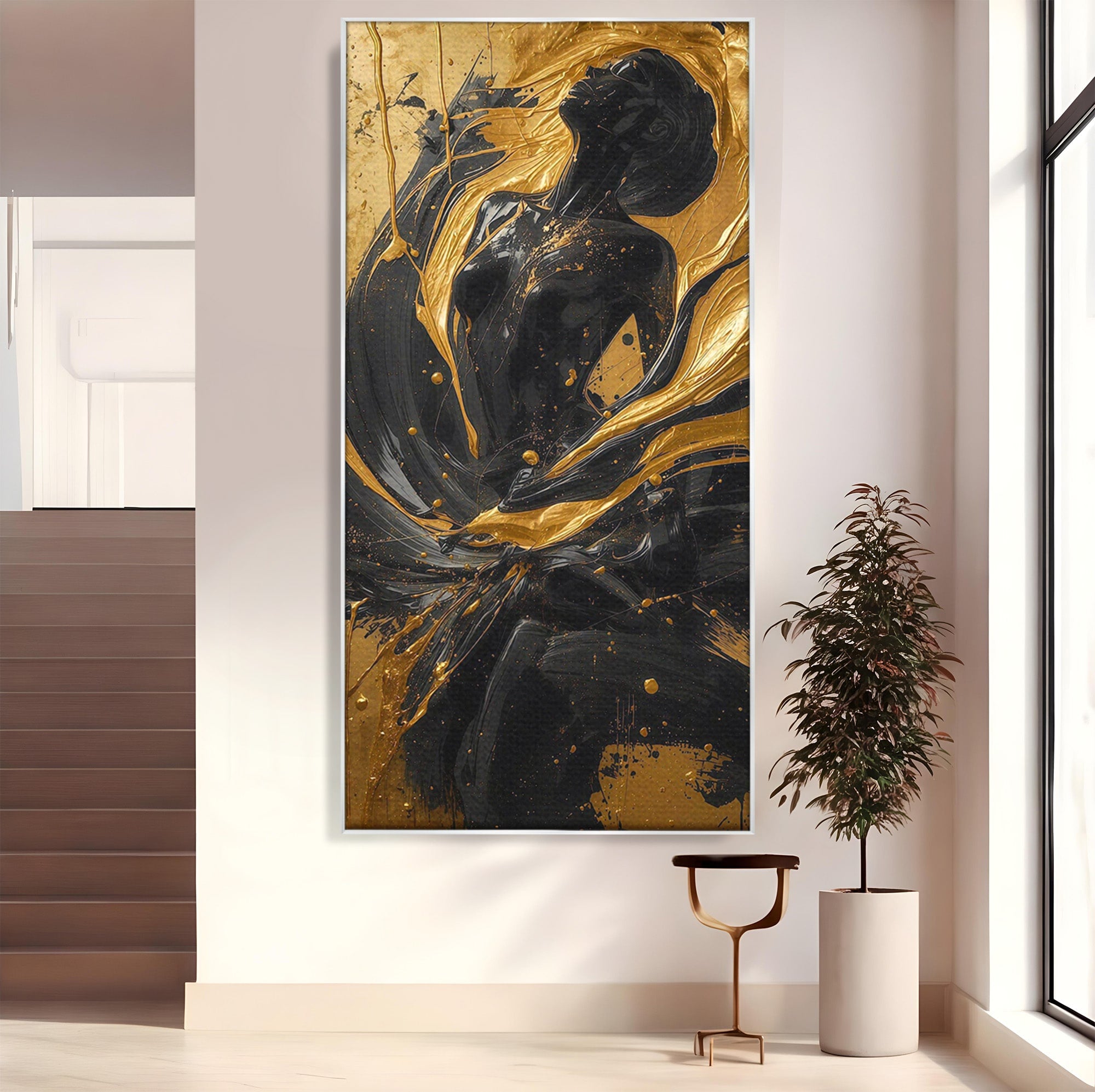 Tablou Canvas Premium LuxCanva® PI1173, Silueta Aurie, Podium, Abstract, Arta Moderna, Eleganta, Living, Culori Vibrante