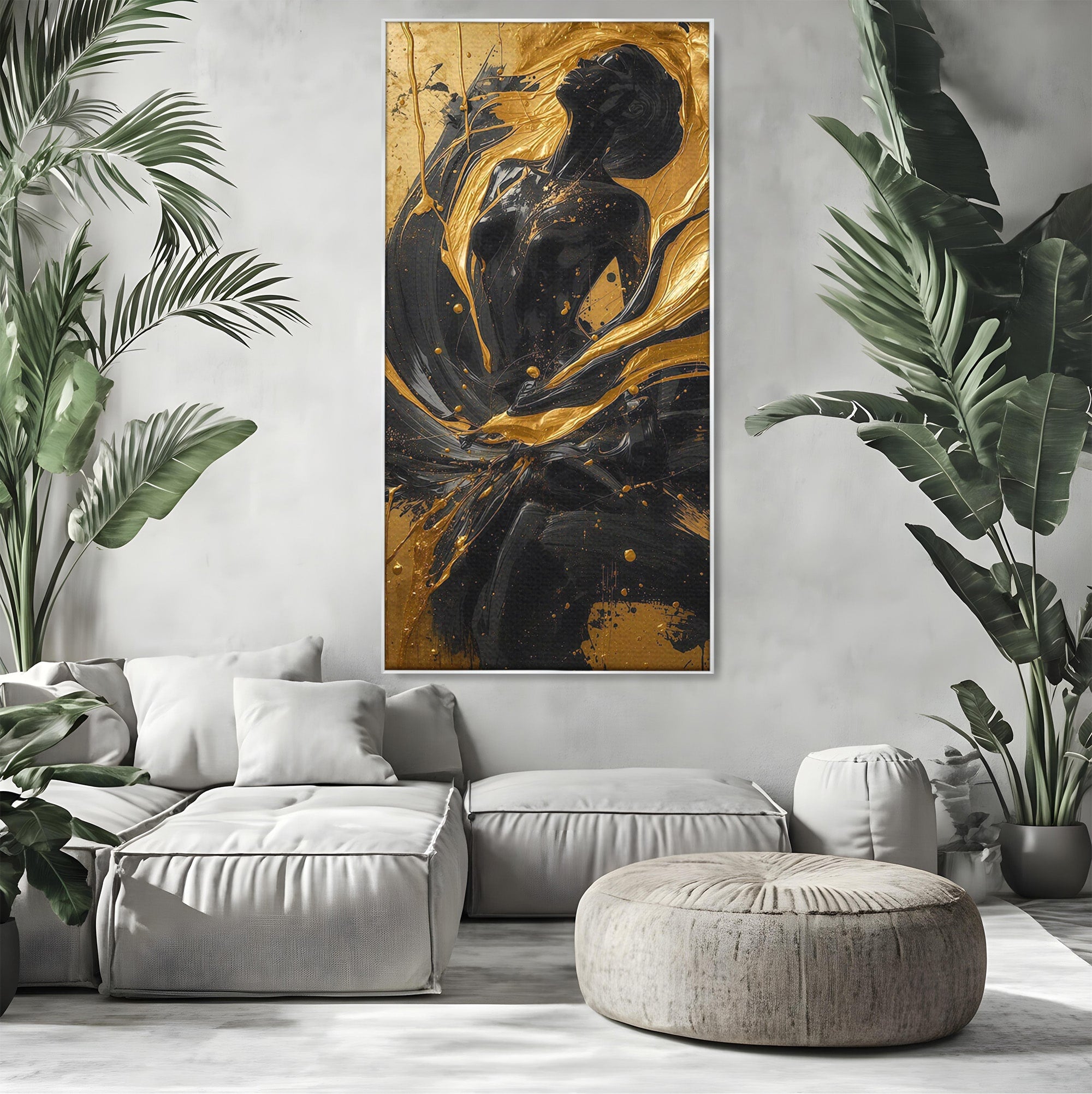 Tablou Canvas Premium LuxCanva® PI1173, Silueta Aurie, Podium, Abstract, Arta Moderna, Eleganta, Living, Culori Vibrante