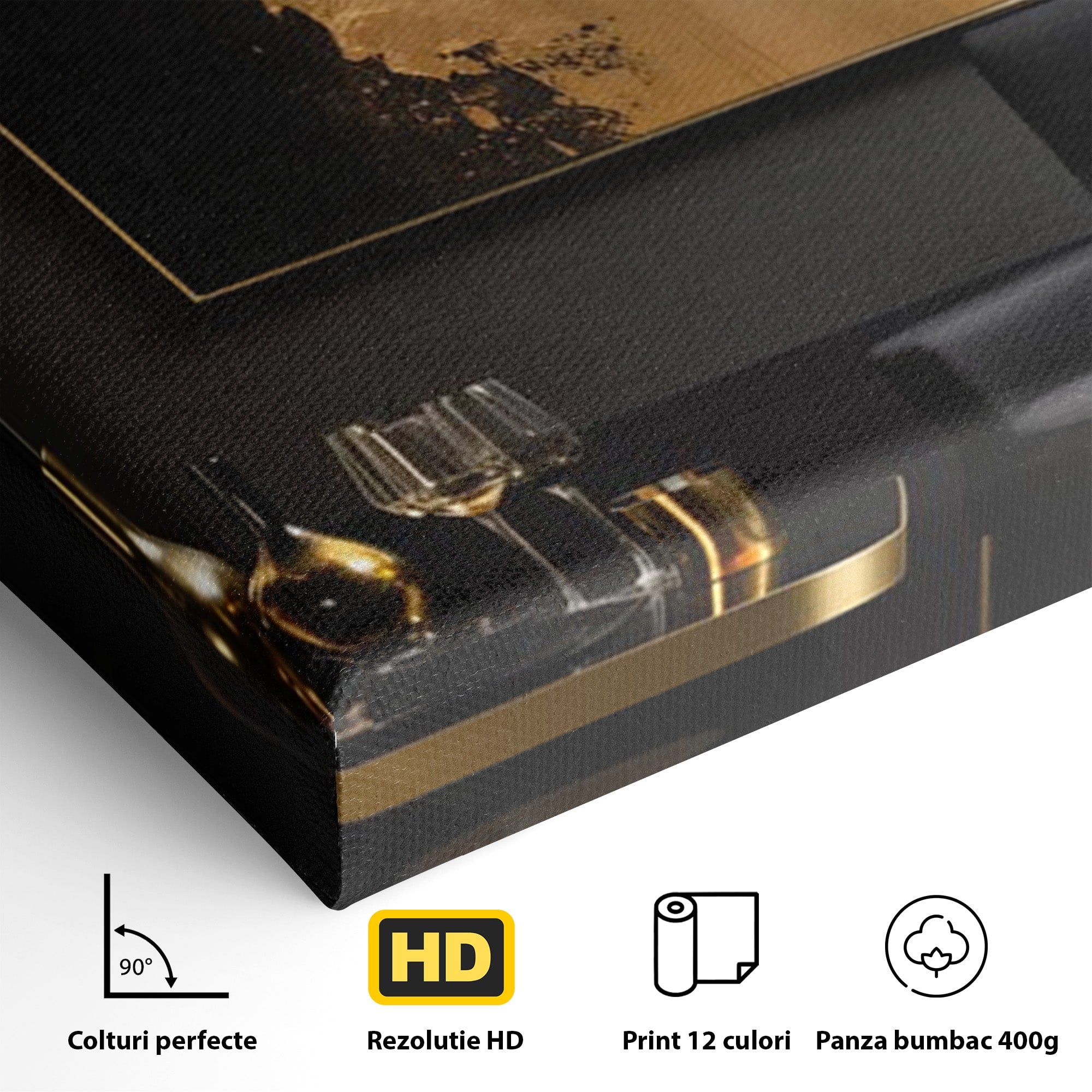 Tablou Canvas Premium LuxCanva® PI1174, Auriu Abstract, Decor, Gold, Negru, Modern, Living, Culori Vibrante
