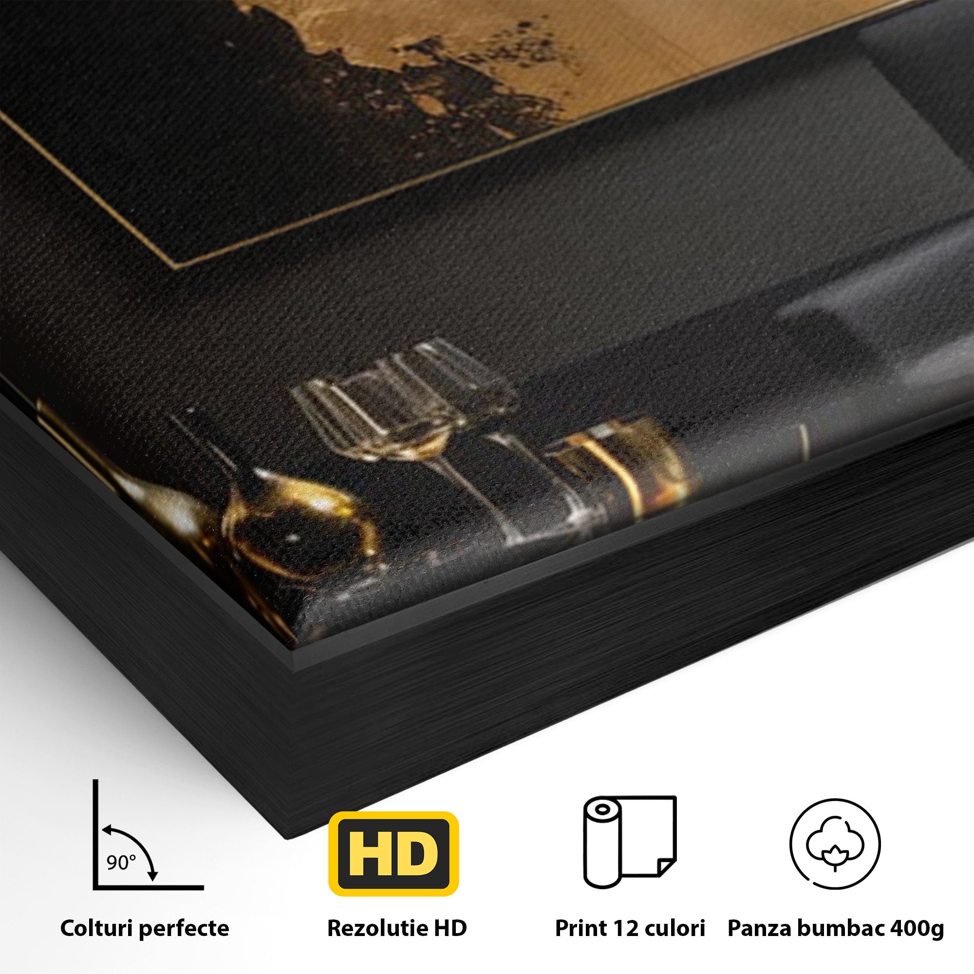Tablou Canvas Premium LuxCanva® PI1174, Auriu Abstract, Decor, Gold, Negru, Modern, Living, Culori Vibrante