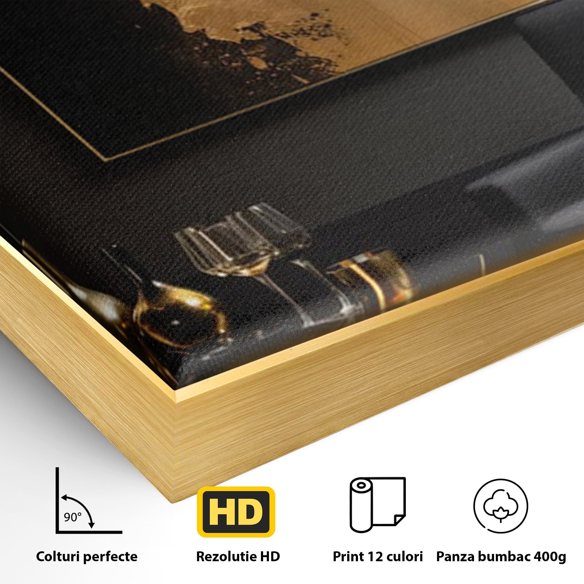 Tablou Canvas Premium LuxCanva® PI1174, Auriu Abstract, Decor, Gold, Negru, Modern, Living, Culori Vibrante