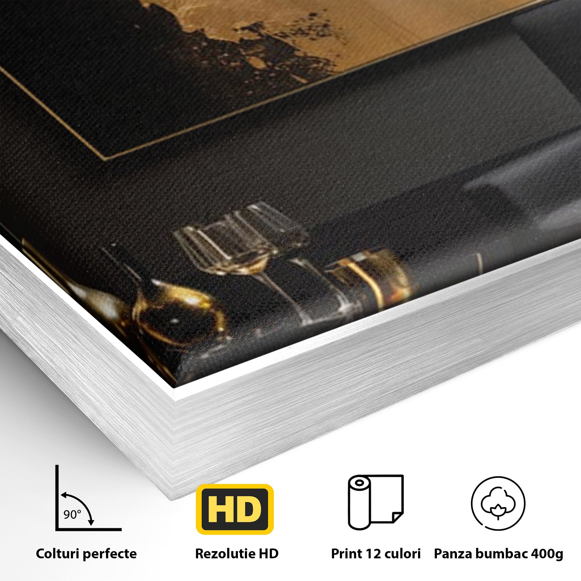 Tablou Canvas Premium LuxCanva® PI1174, Auriu Abstract, Decor, Gold, Negru, Modern, Living, Culori Vibrante