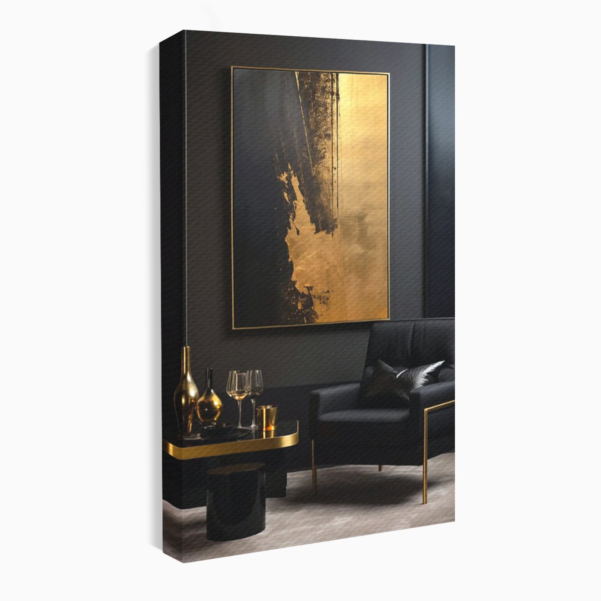 Tablou Canvas Premium LuxCanva® PI1174, Auriu Abstract, Decor, Gold, Negru, Modern, Living, Culori Vibrante