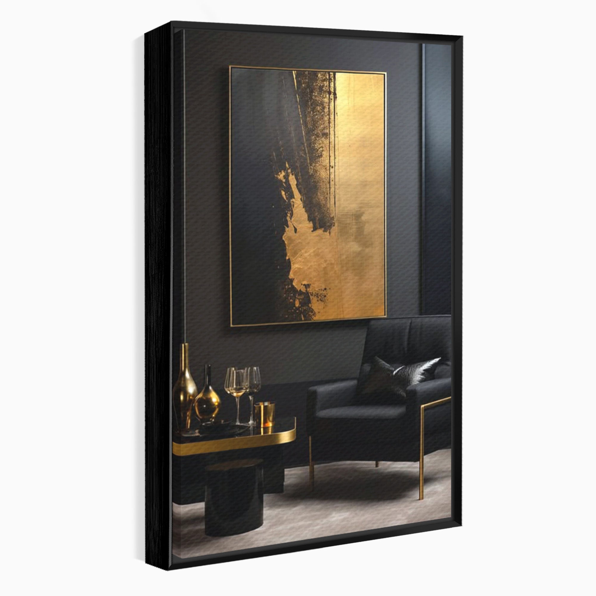 Tablou Canvas Premium LuxCanva® PI1174, Auriu Abstract, Decor, Gold, Negru, Modern, Living, Culori Vibrante