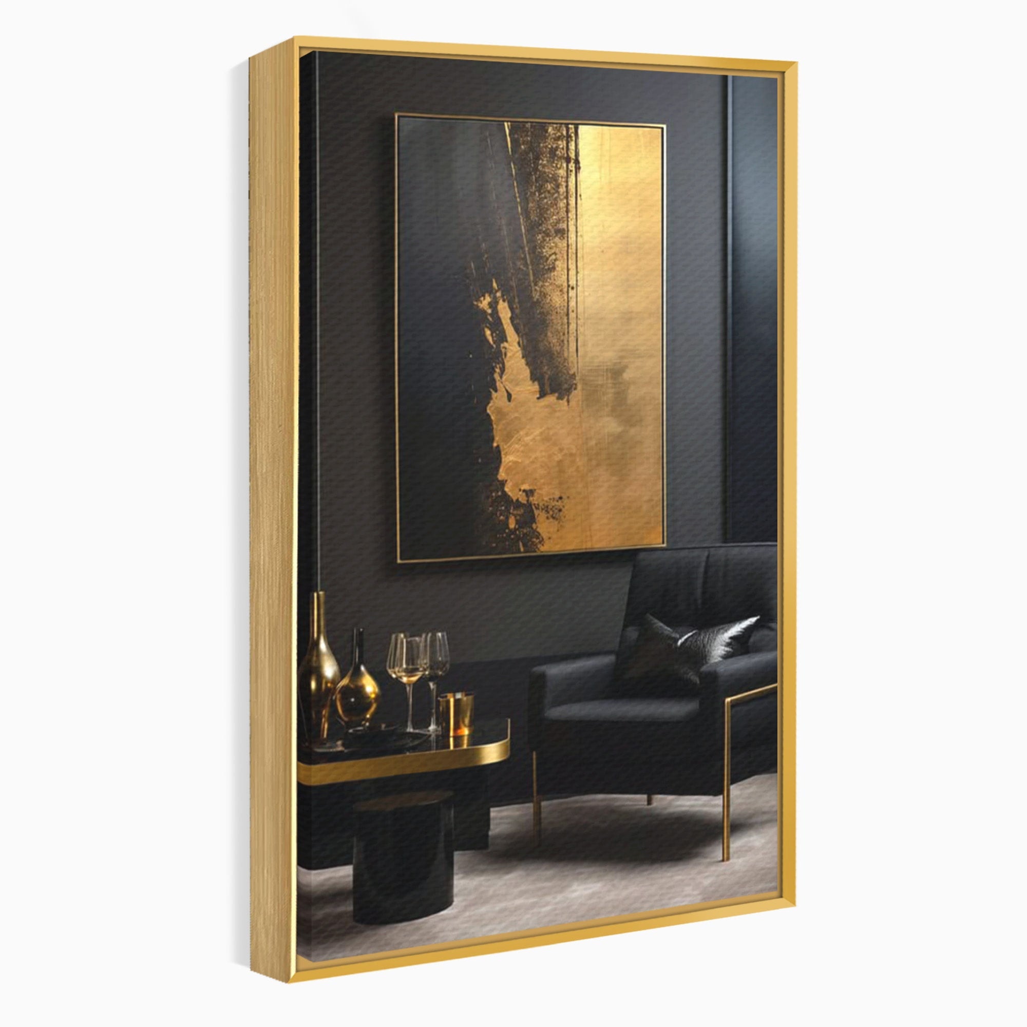 Tablou Canvas Premium LuxCanva® PI1174, Auriu Abstract, Decor, Gold, Negru, Modern, Living, Culori Vibrante