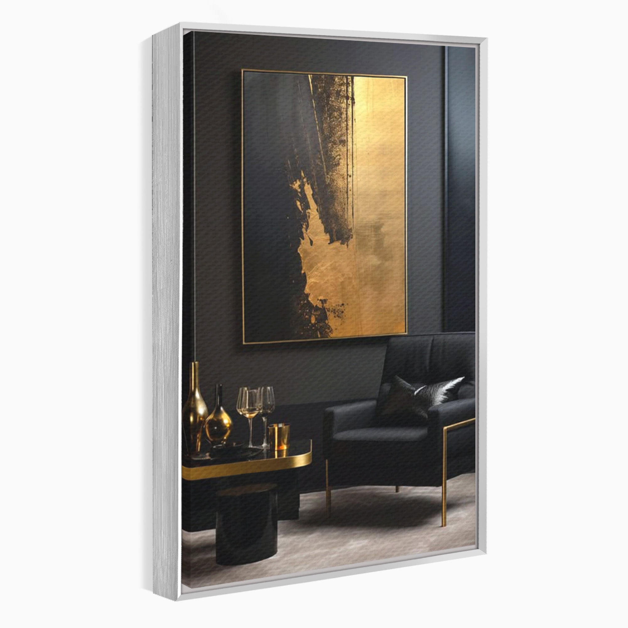 Tablou Canvas Premium LuxCanva® PI1174, Auriu Abstract, Decor, Gold, Negru, Modern, Living, Culori Vibrante