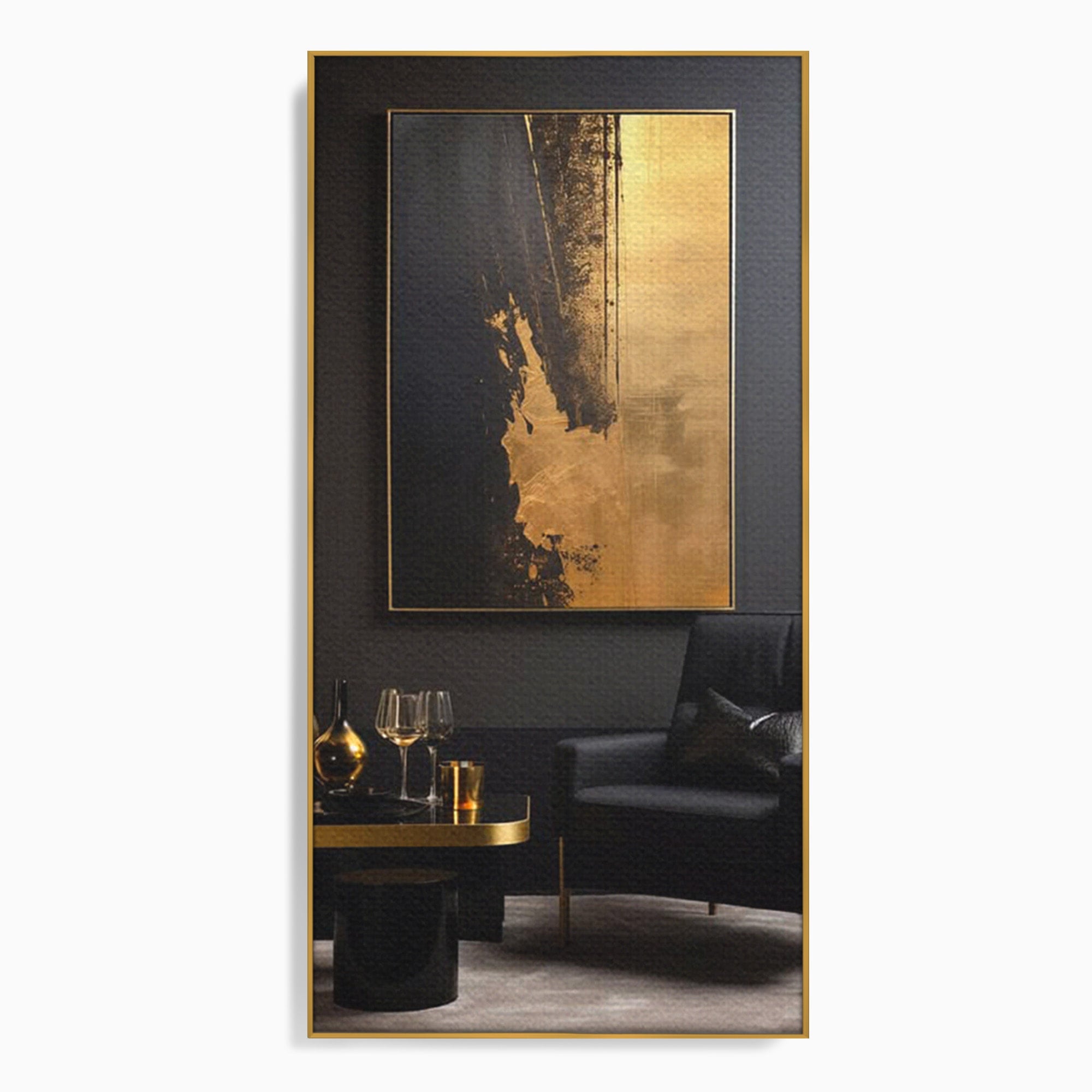 Tablou Canvas Premium LuxCanva® PI1174, Auriu Abstract, Decor, Gold, Negru, Modern, Living, Culori Vibrante