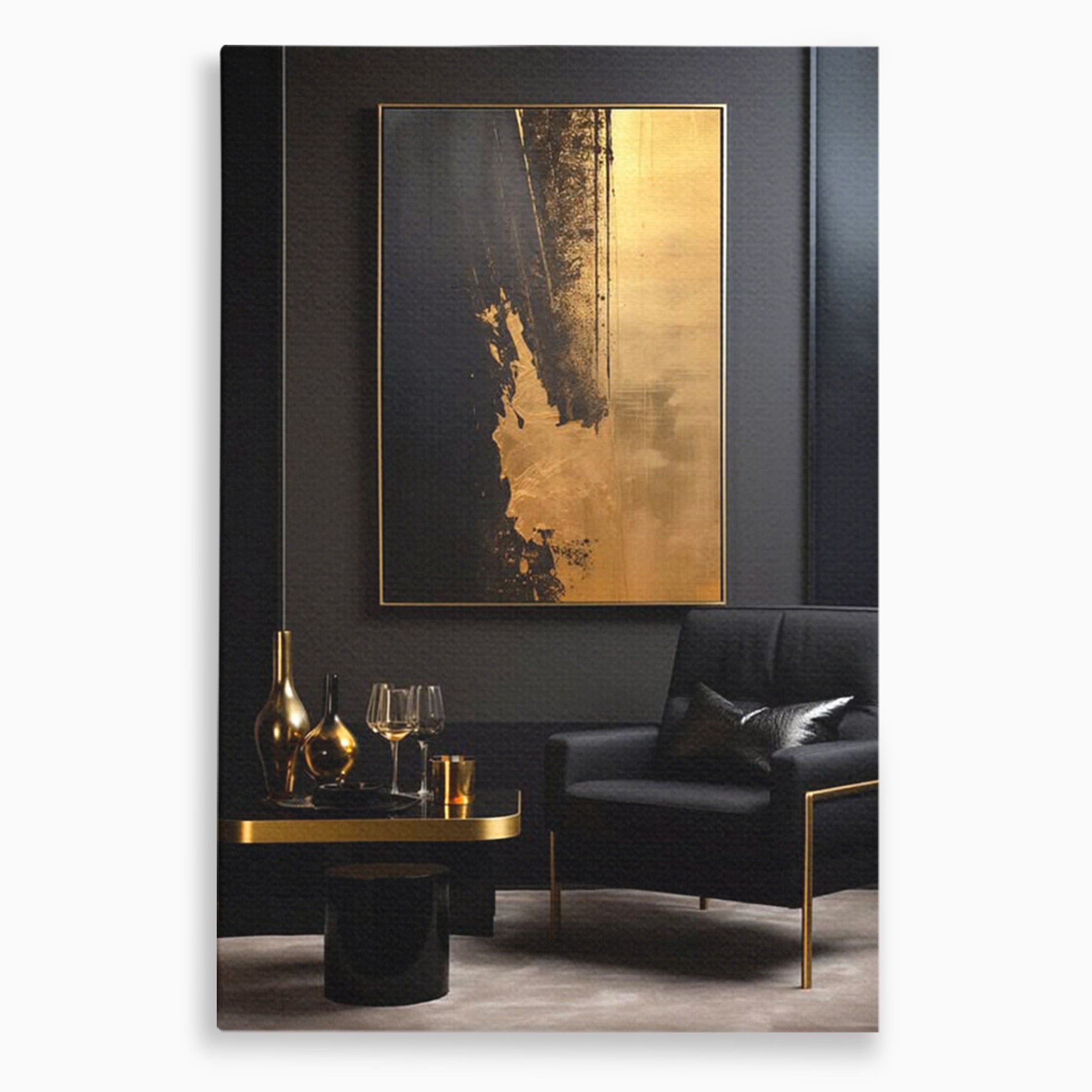 Tablou Canvas Premium LuxCanva® PI1174, Auriu Abstract, Decor, Gold, Negru, Modern, Living, Culori Vibrante