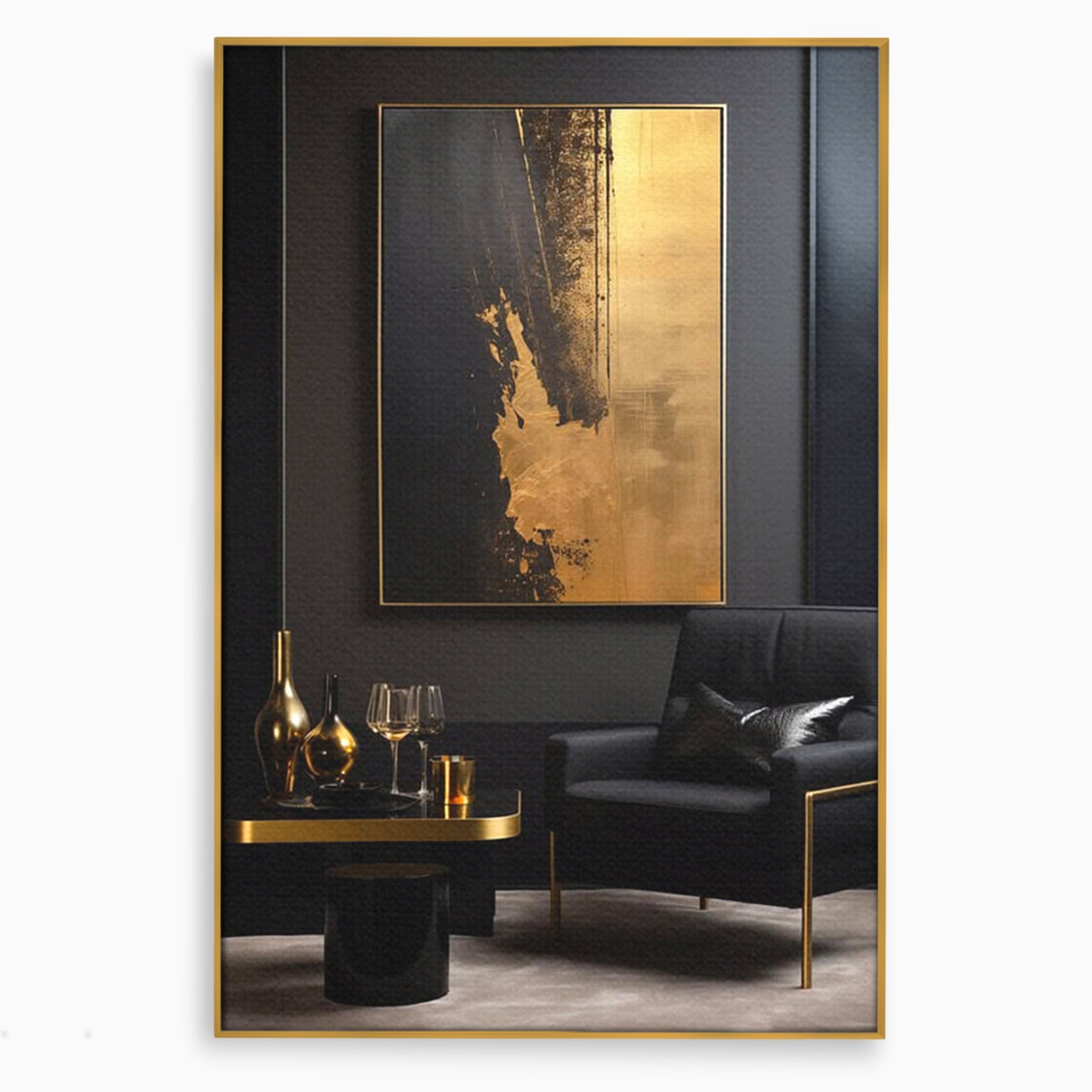 Tablou Canvas Premium LuxCanva® PI1174, Auriu Abstract, Decor, Gold, Negru, Modern, Living, Culori Vibrante