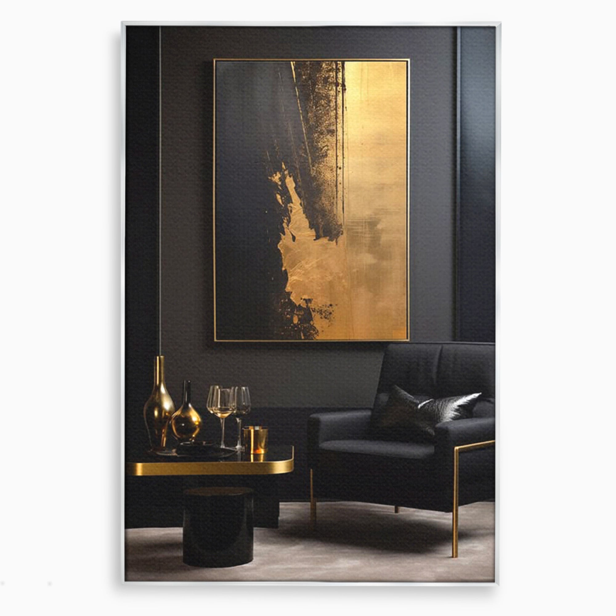 Tablou Canvas Premium LuxCanva® PI1174, Auriu Abstract, Decor, Gold, Negru, Modern, Living, Culori Vibrante