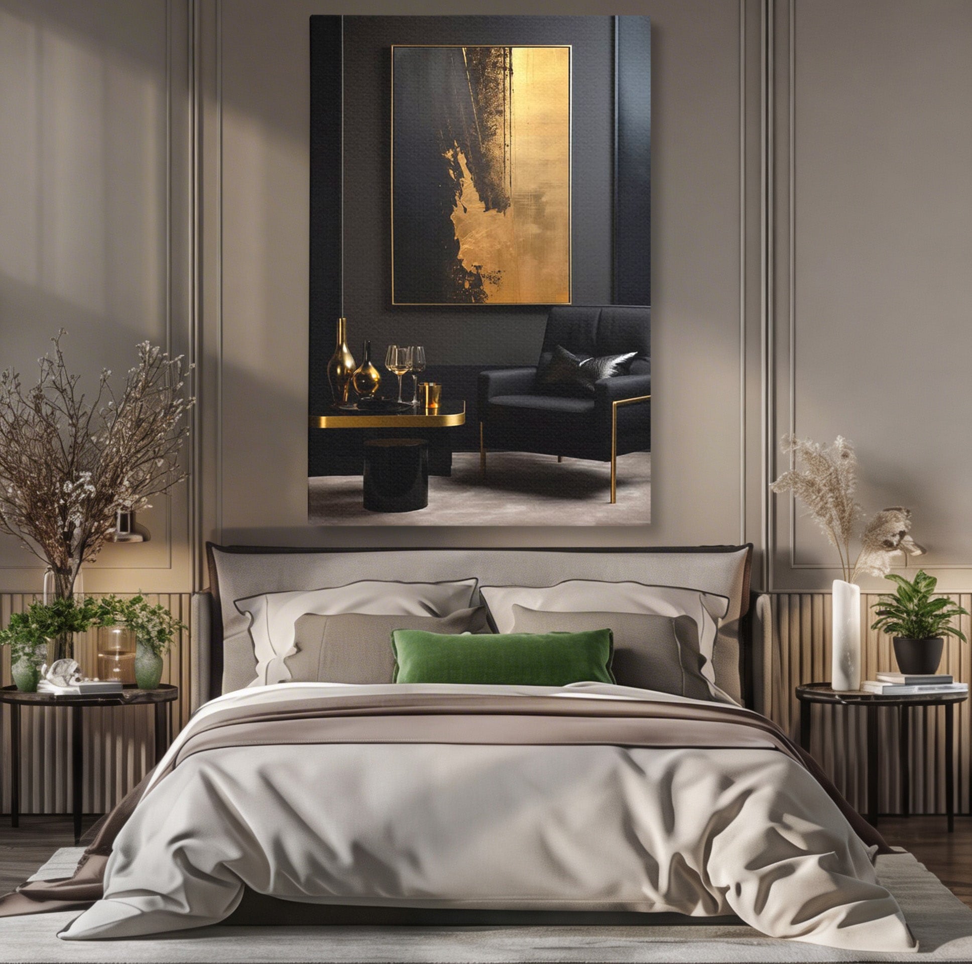 Tablou Canvas Premium LuxCanva® PI1174, Auriu Abstract, Decor, Gold, Negru, Modern, Living, Culori Vibrante