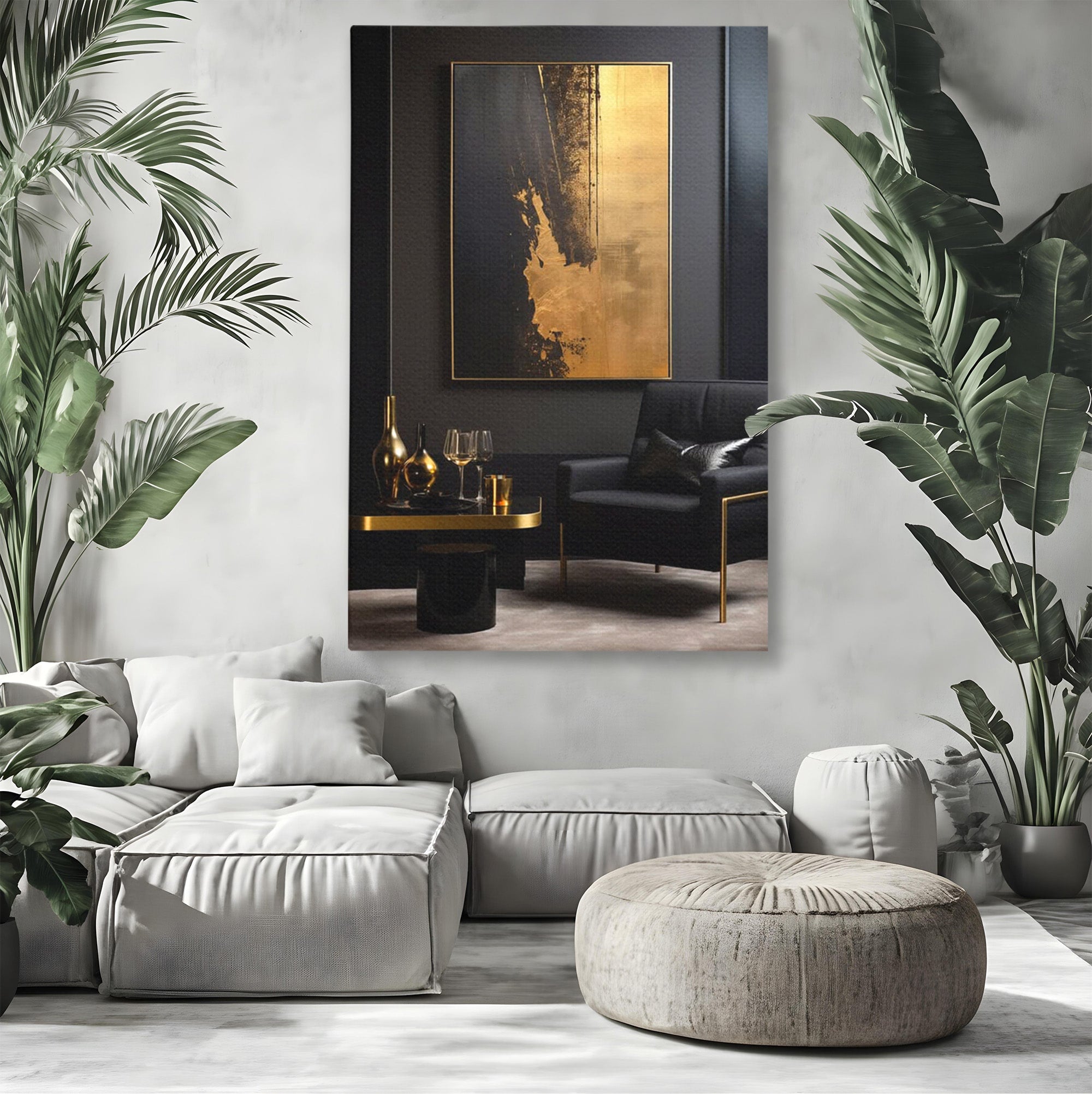 Tablou Canvas Premium LuxCanva® PI1174, Auriu Abstract, Decor, Gold, Negru, Modern, Living, Culori Vibrante