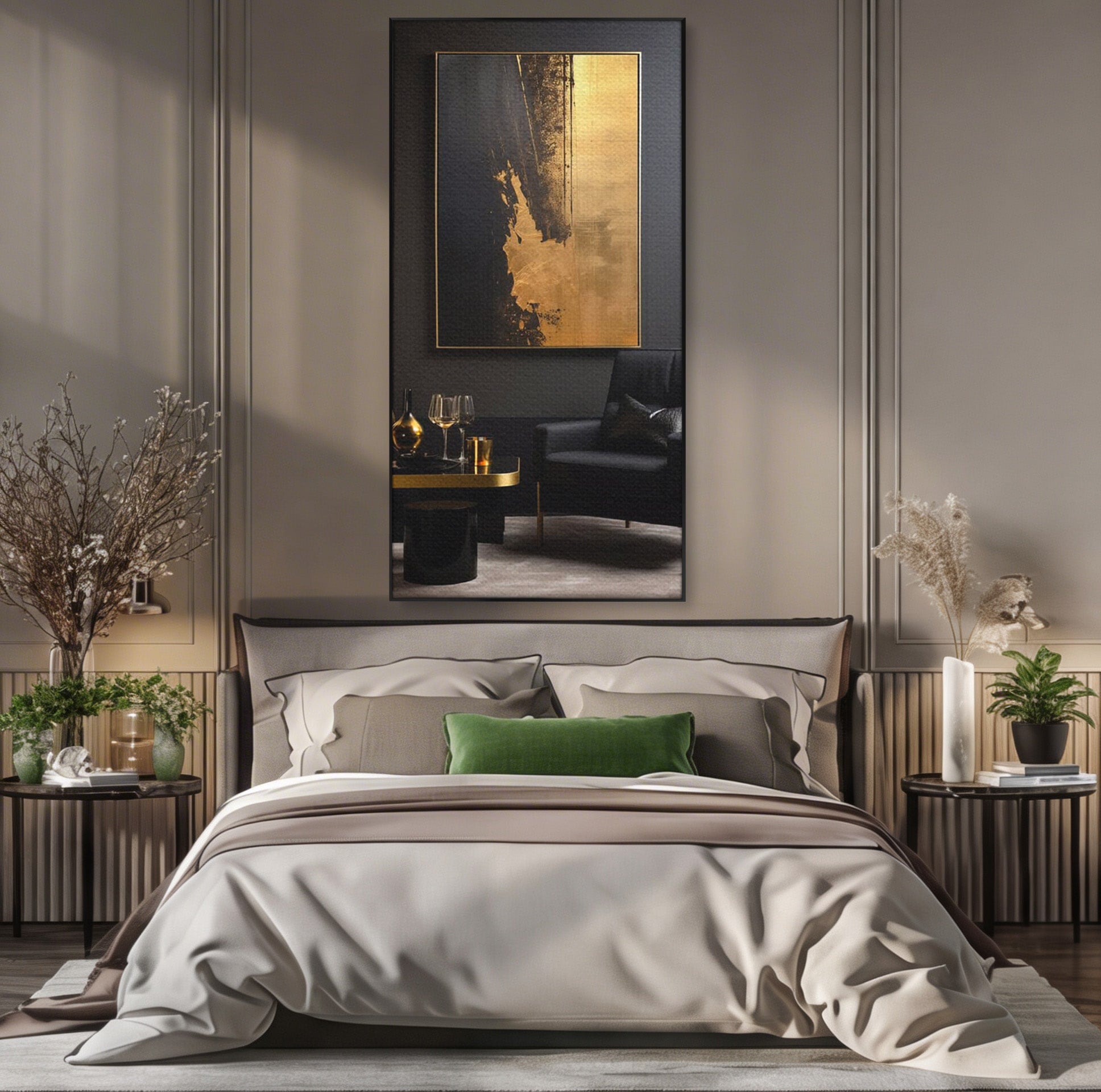 Tablou Canvas Premium LuxCanva® PI1174, Auriu Abstract, Decor, Gold, Negru, Modern, Living, Culori Vibrante