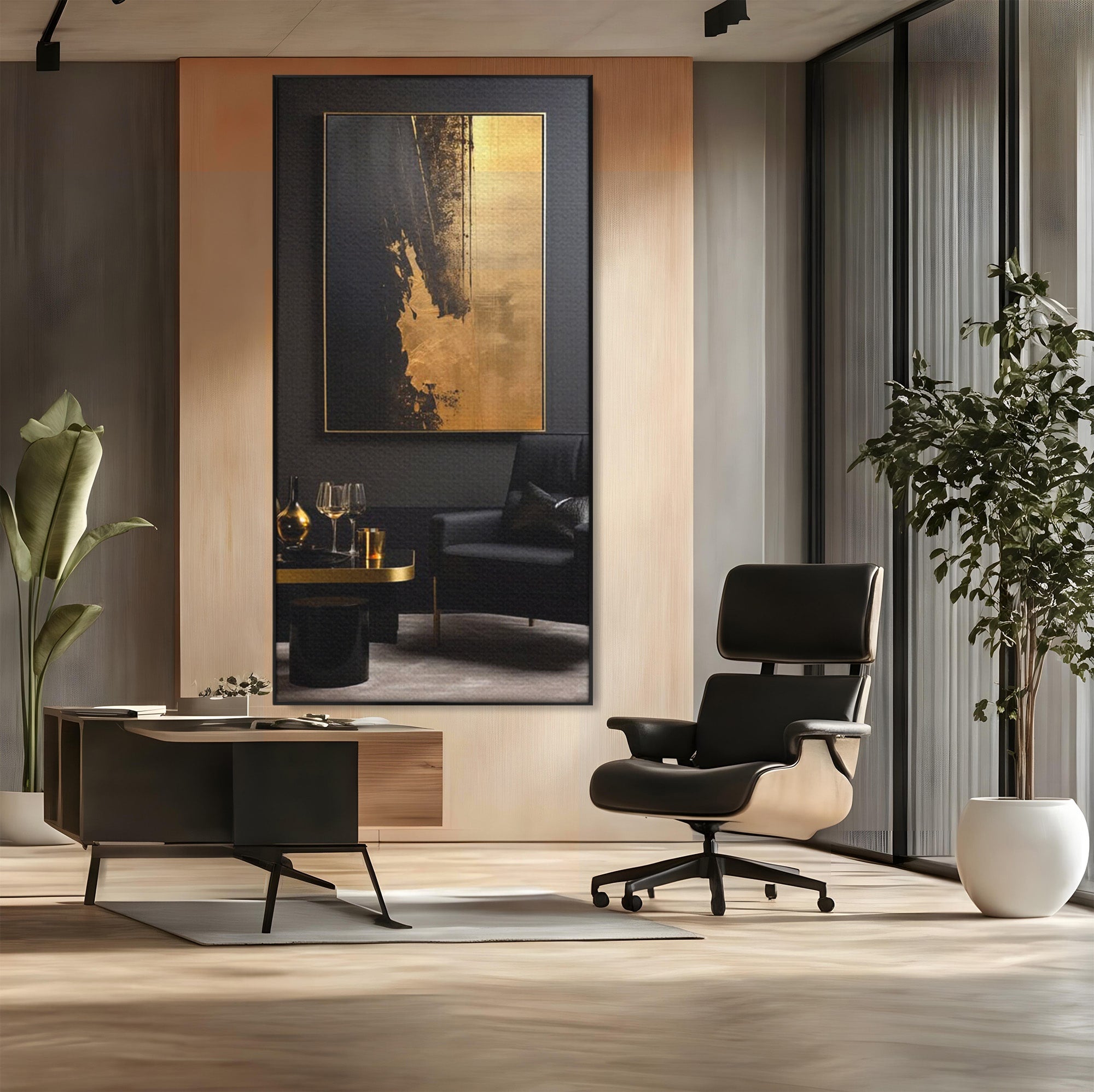 Tablou Canvas Premium LuxCanva® PI1174, Auriu Abstract, Decor, Gold, Negru, Modern, Living, Culori Vibrante