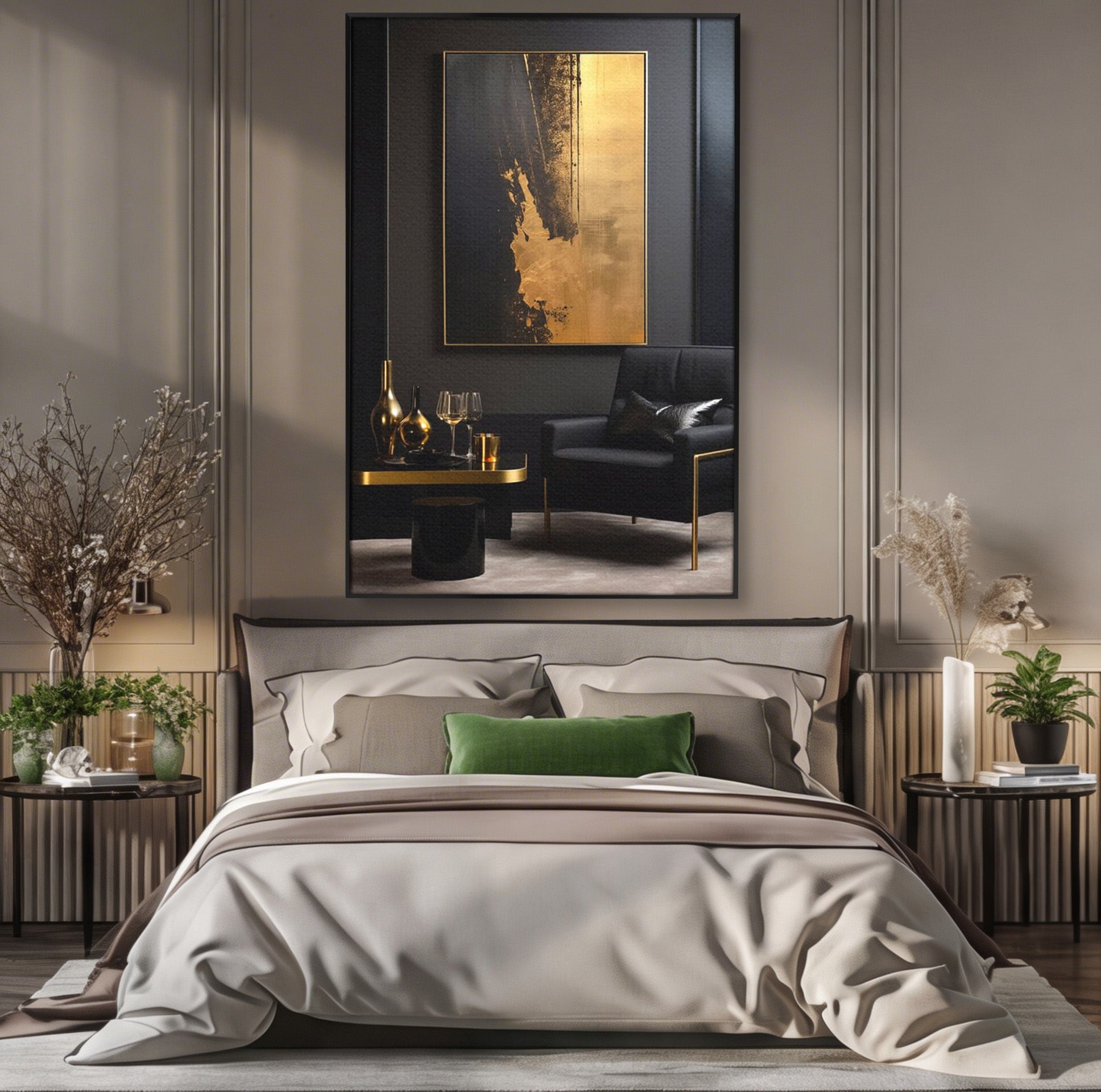 Tablou Canvas Premium LuxCanva® PI1174, Auriu Abstract, Decor, Gold, Negru, Modern, Living, Culori Vibrante