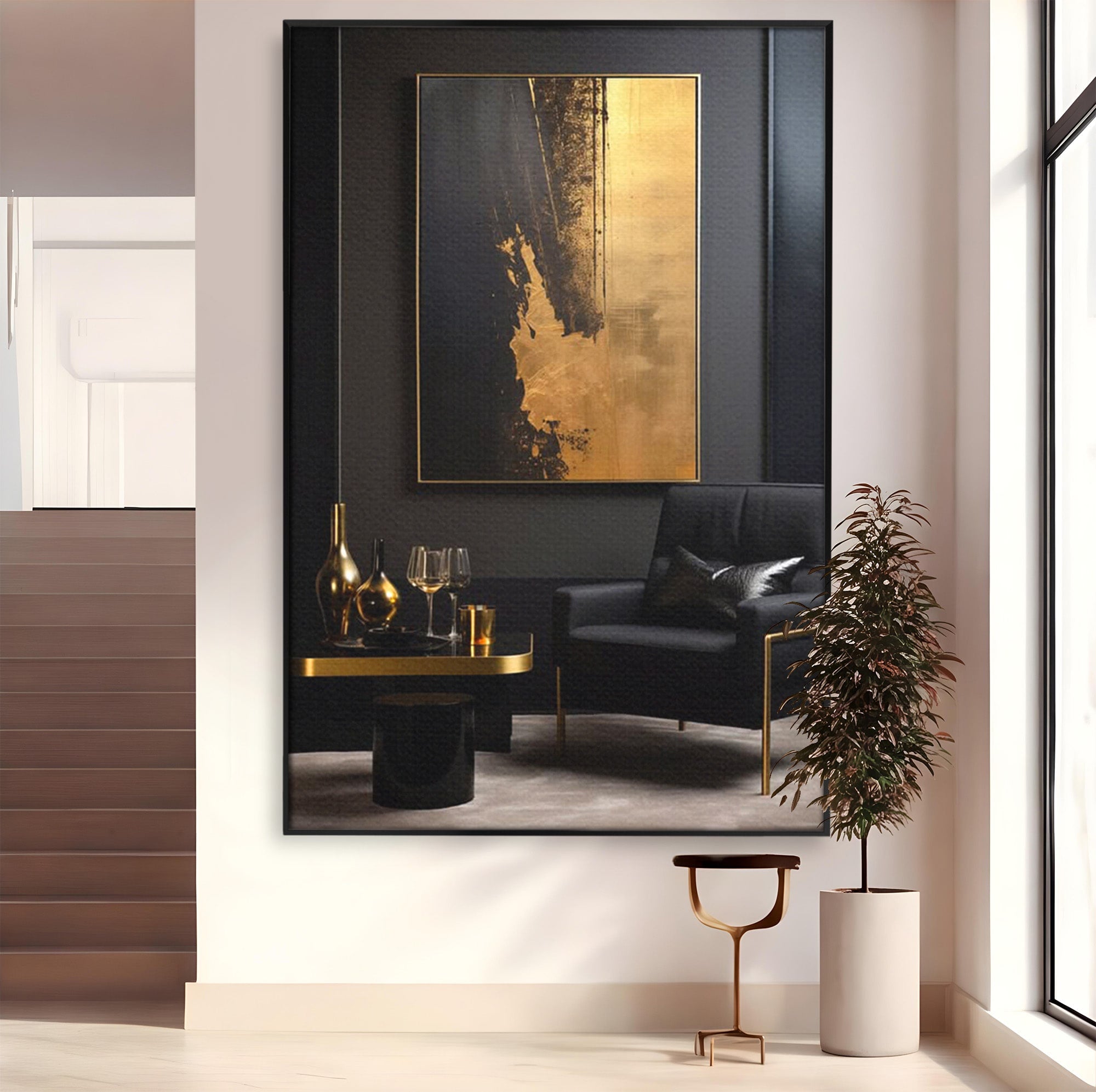 Tablou Canvas Premium LuxCanva® PI1174, Auriu Abstract, Decor, Gold, Negru, Modern, Living, Culori Vibrante