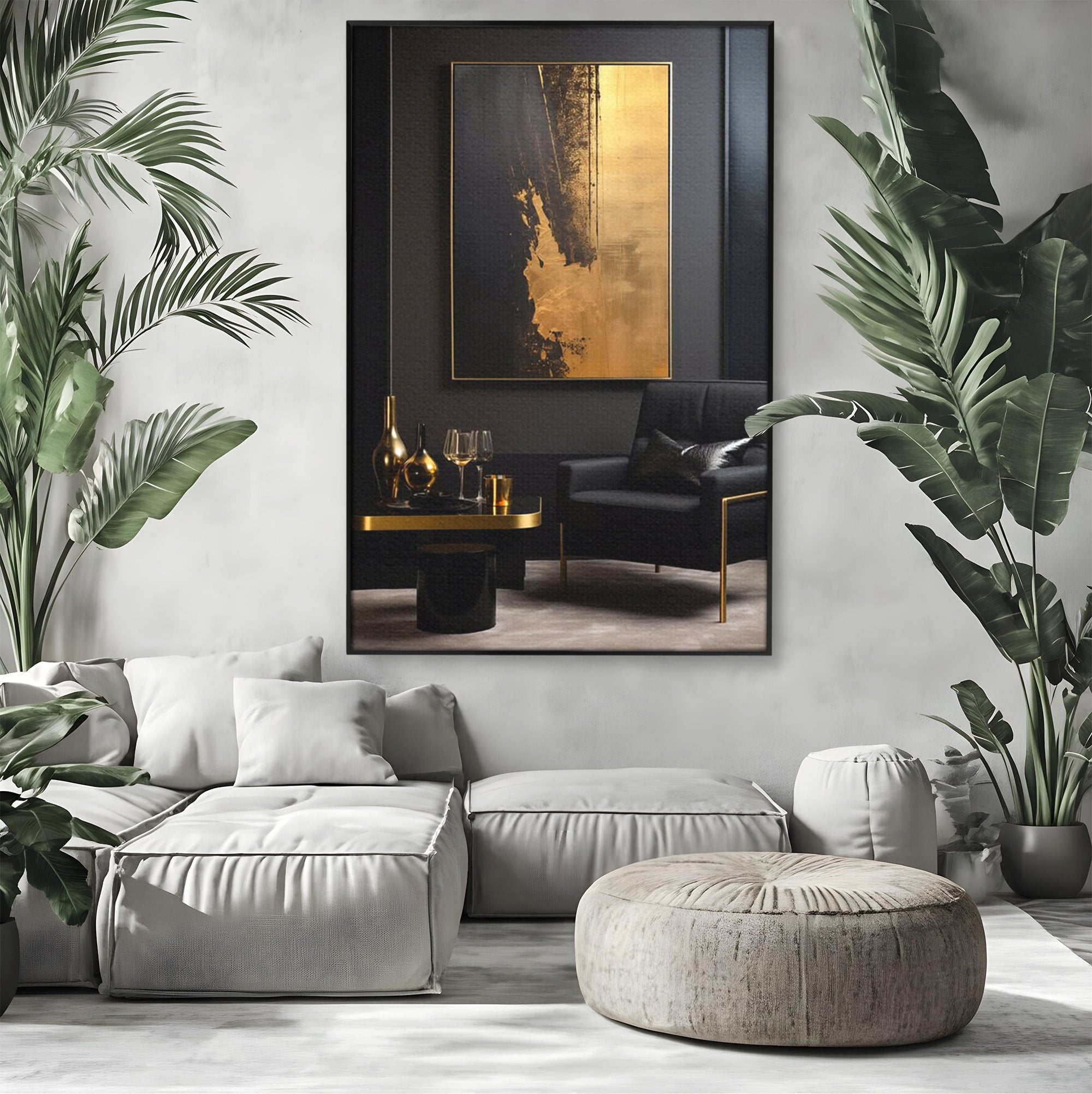 Tablou Canvas Premium LuxCanva® PI1174, Auriu Abstract, Decor, Gold, Negru, Modern, Living, Culori Vibrante