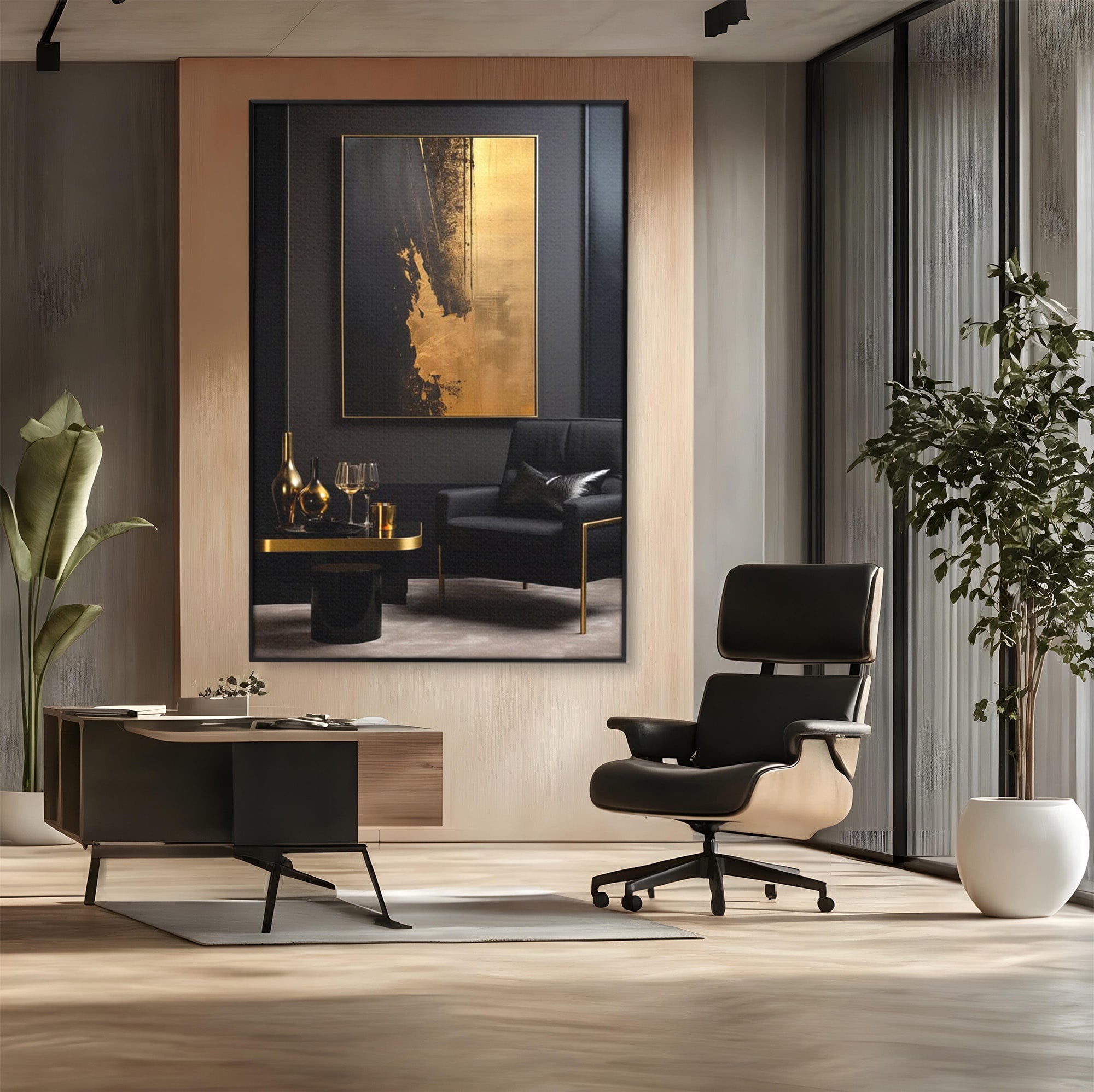 Tablou Canvas Premium LuxCanva® PI1174, Auriu Abstract, Decor, Gold, Negru, Modern, Living, Culori Vibrante
