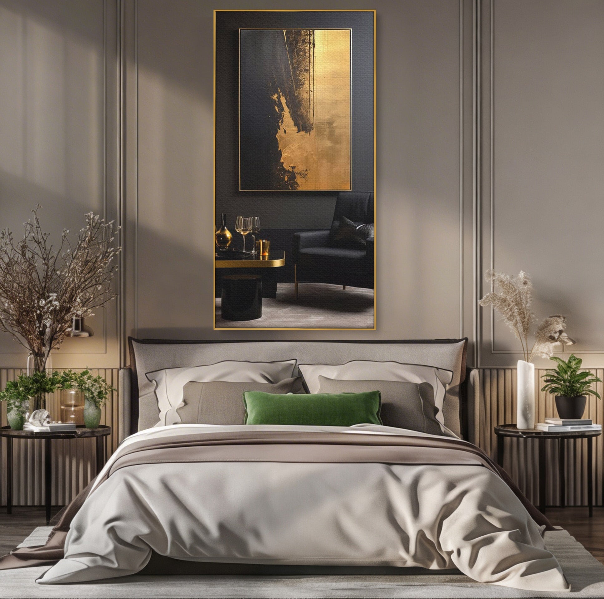 Tablou Canvas Premium LuxCanva® PI1174, Auriu Abstract, Decor, Gold, Negru, Modern, Living, Culori Vibrante