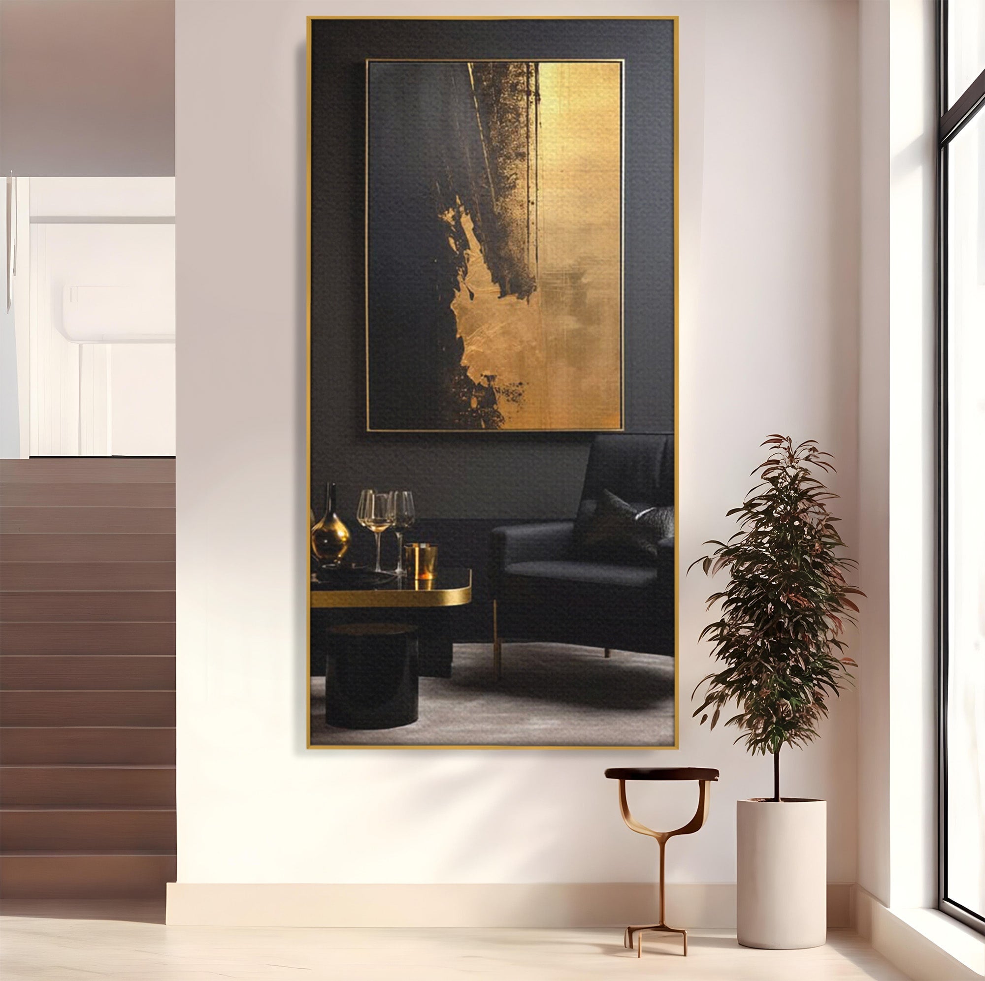Tablou Canvas Premium LuxCanva® PI1174, Auriu Abstract, Decor, Gold, Negru, Modern, Living, Culori Vibrante
