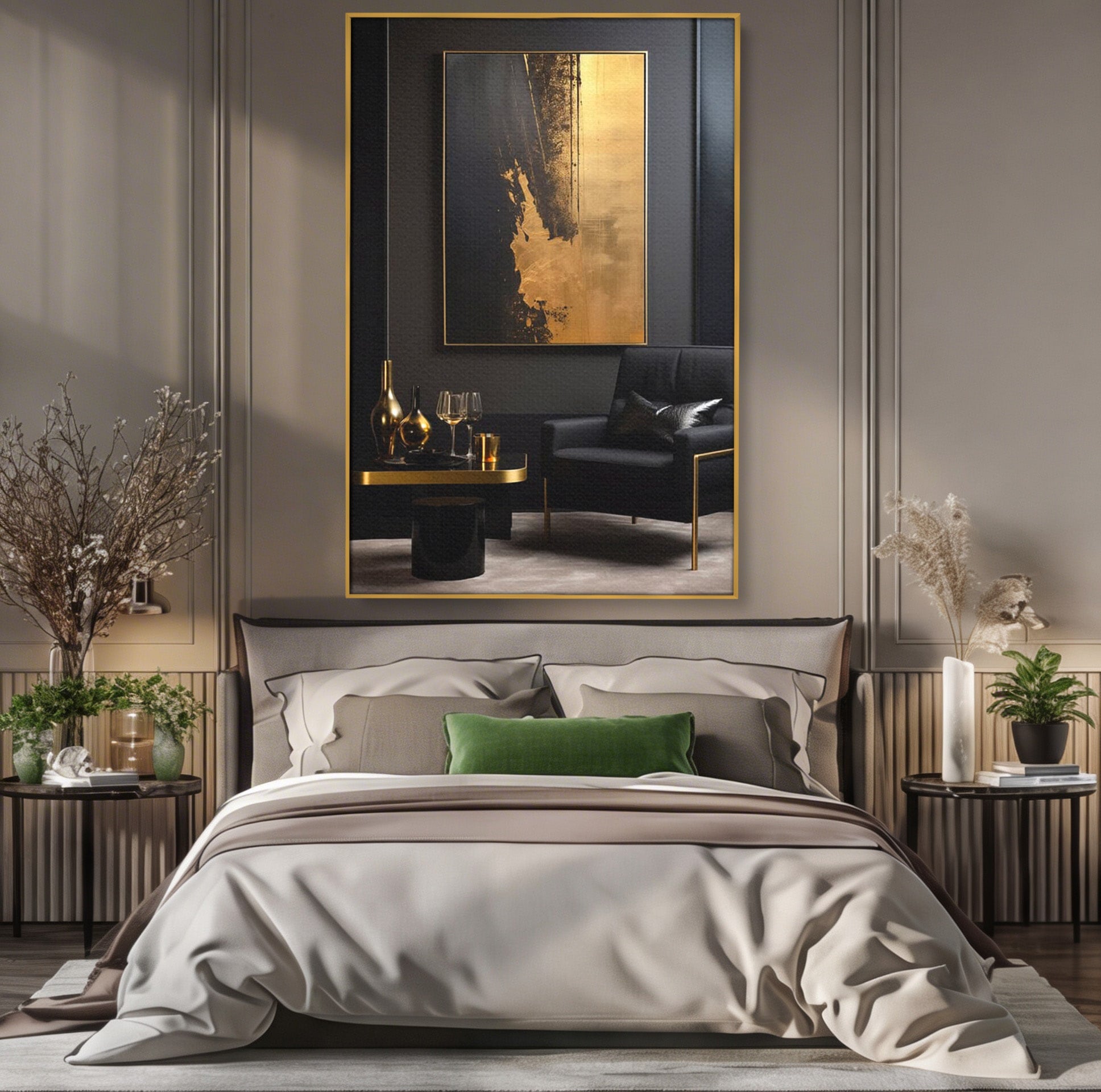 Tablou Canvas Premium LuxCanva® PI1174, Auriu Abstract, Decor, Gold, Negru, Modern, Living, Culori Vibrante