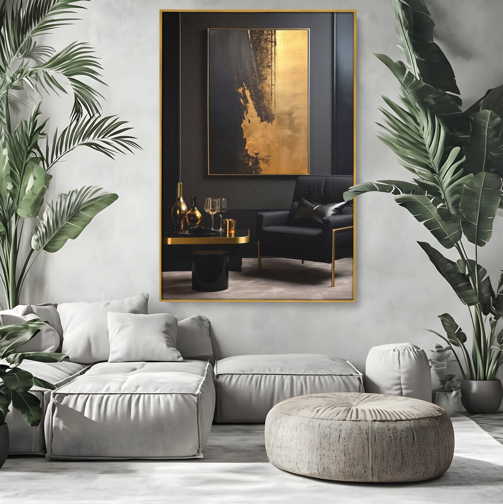 Tablou Canvas Premium LuxCanva® PI1174, Auriu Abstract, Decor, Gold, Negru, Modern, Living, Culori Vibrante