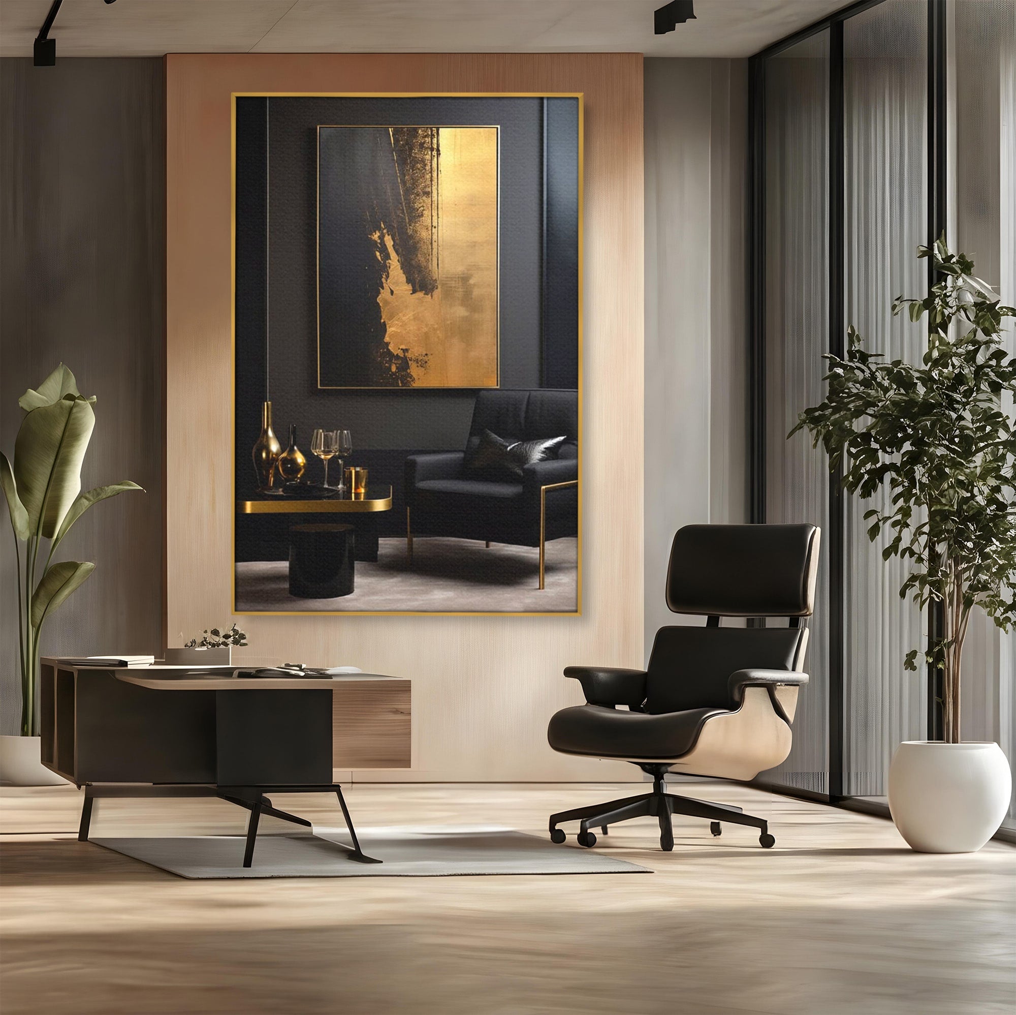 Tablou Canvas Premium LuxCanva® PI1174, Auriu Abstract, Decor, Gold, Negru, Modern, Living, Culori Vibrante