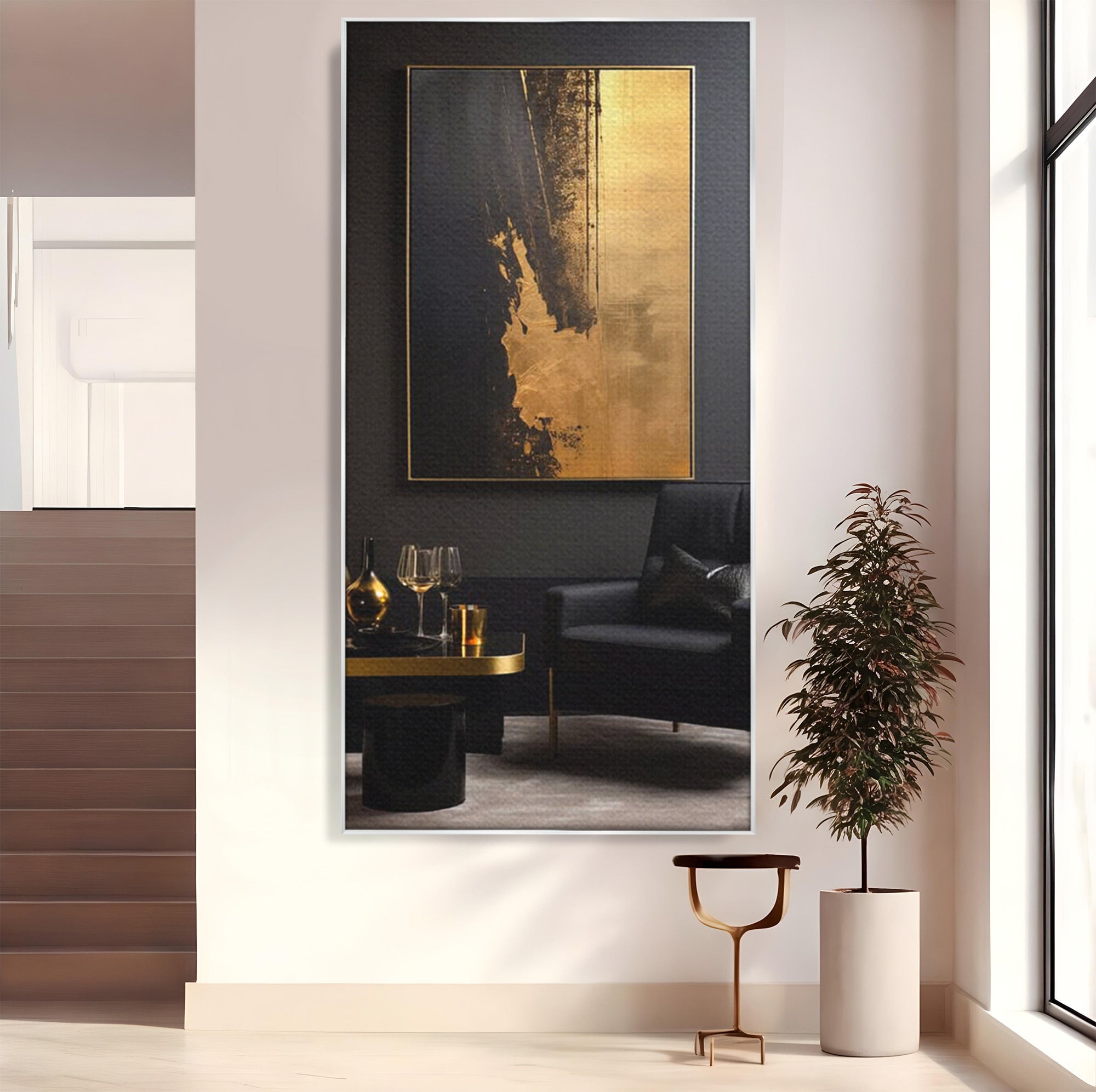 Tablou Canvas Premium LuxCanva® PI1174, Auriu Abstract, Decor, Gold, Negru, Modern, Living, Culori Vibrante