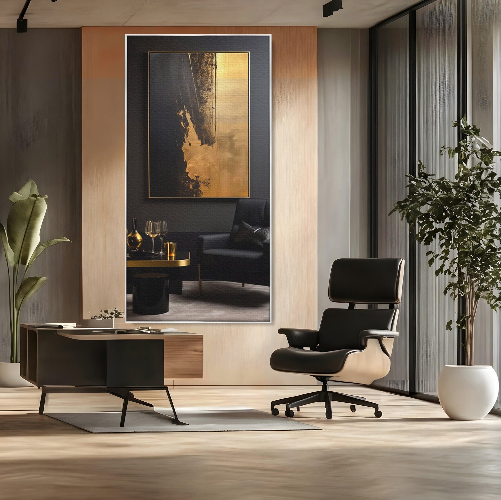 Tablou Canvas Premium LuxCanva® PI1174, Auriu Abstract, Decor, Gold, Negru, Modern, Living, Culori Vibrante