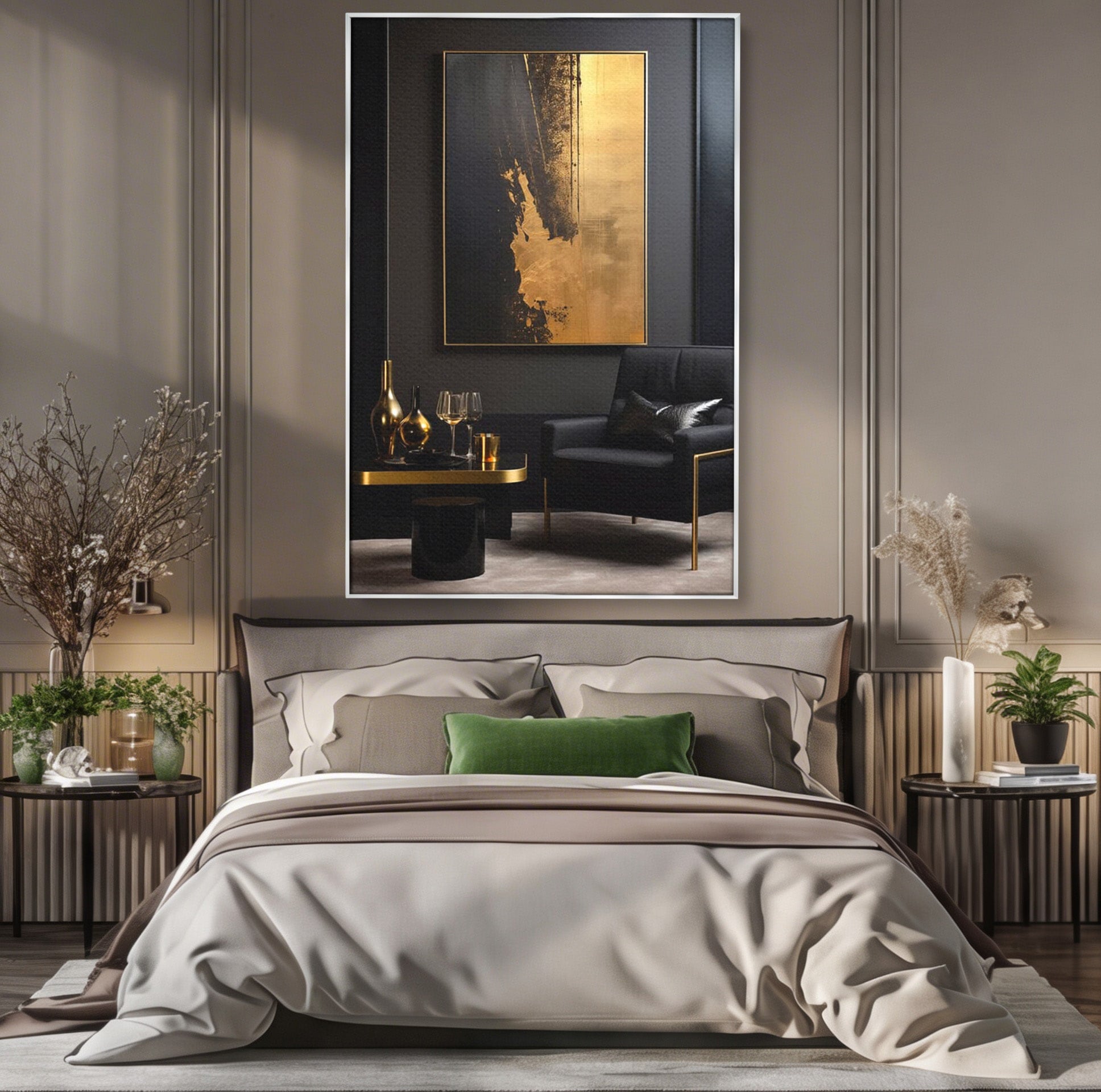 Tablou Canvas Premium LuxCanva® PI1174, Auriu Abstract, Decor, Gold, Negru, Modern, Living, Culori Vibrante