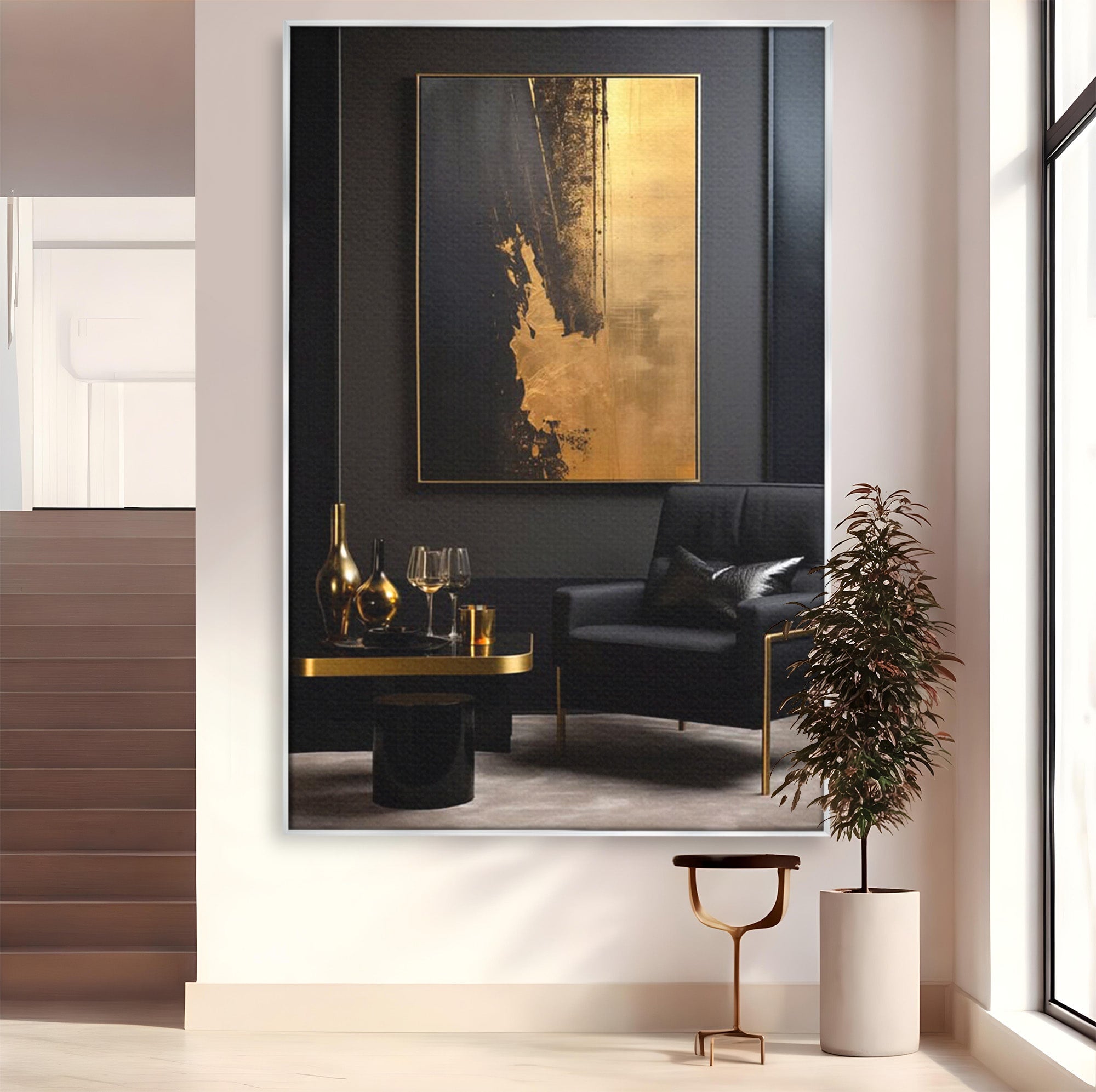 Tablou Canvas Premium LuxCanva® PI1174, Auriu Abstract, Decor, Gold, Negru, Modern, Living, Culori Vibrante