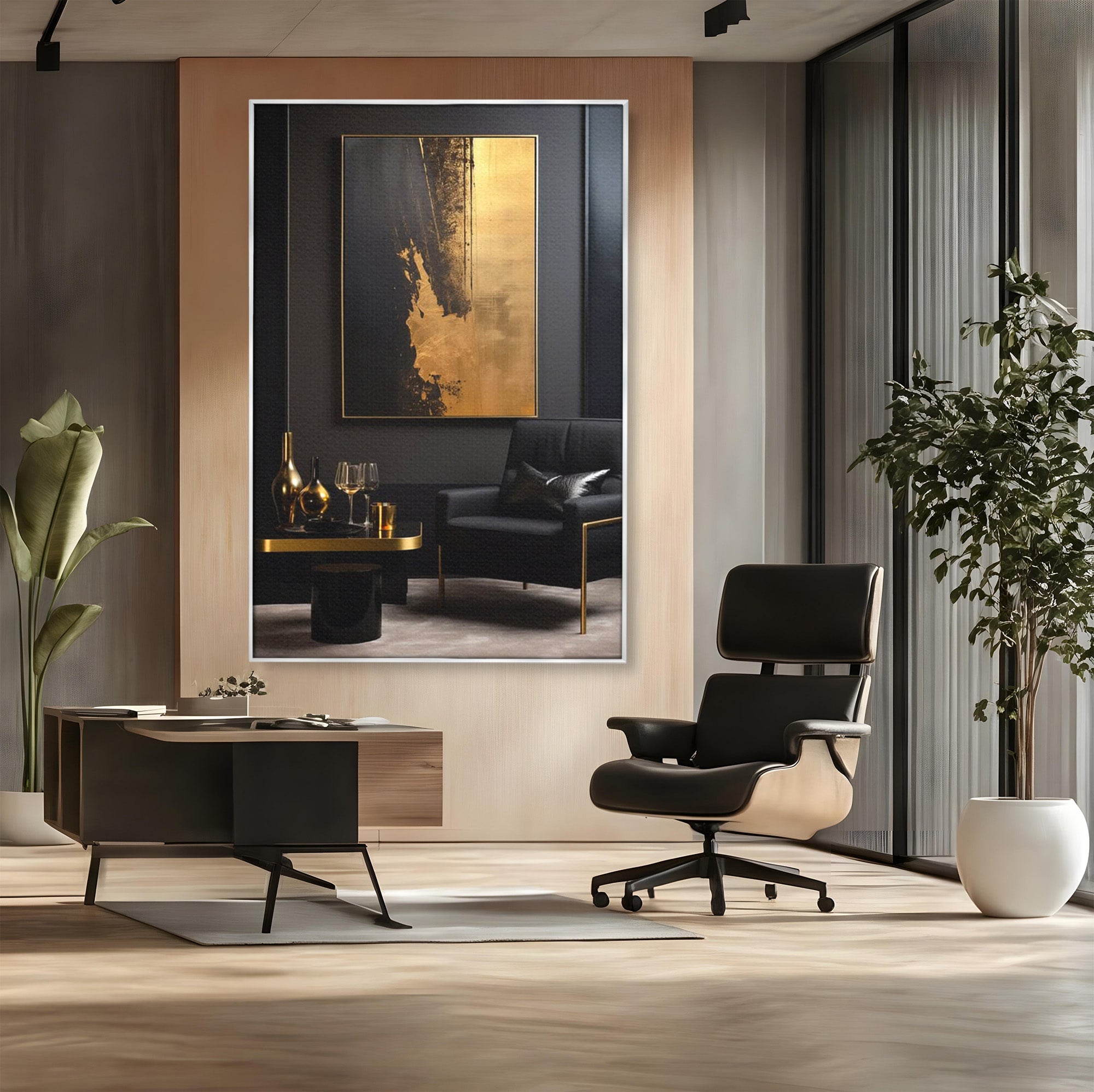 Tablou Canvas Premium LuxCanva® PI1174, Auriu Abstract, Decor, Gold, Negru, Modern, Living, Culori Vibrante