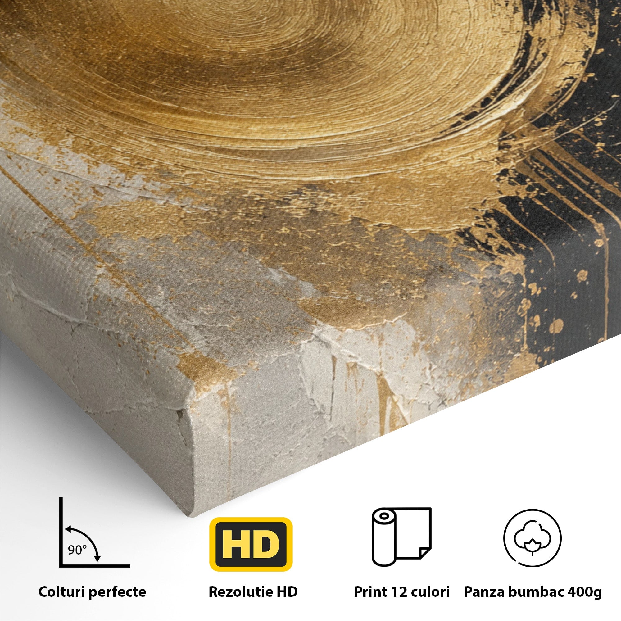 Tablou Canvas Premium LuxCanva® PI1175, Cercul Auriu, Abis, Abstract, Modern, Arta, Birou, Culori Vibrante
