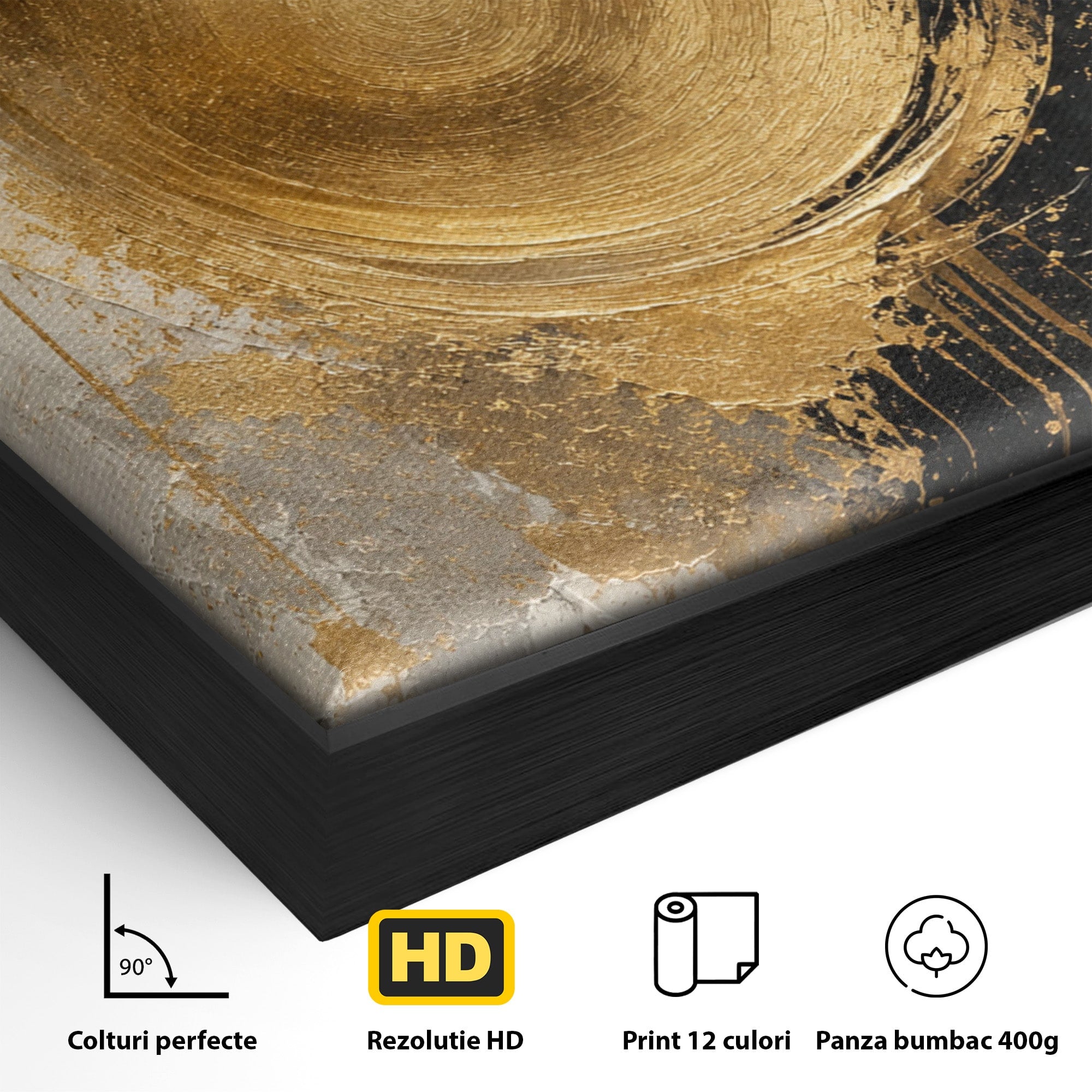 Tablou Canvas Premium LuxCanva® PI1175, Cercul Auriu, Abis, Abstract, Modern, Arta, Birou, Culori Vibrante