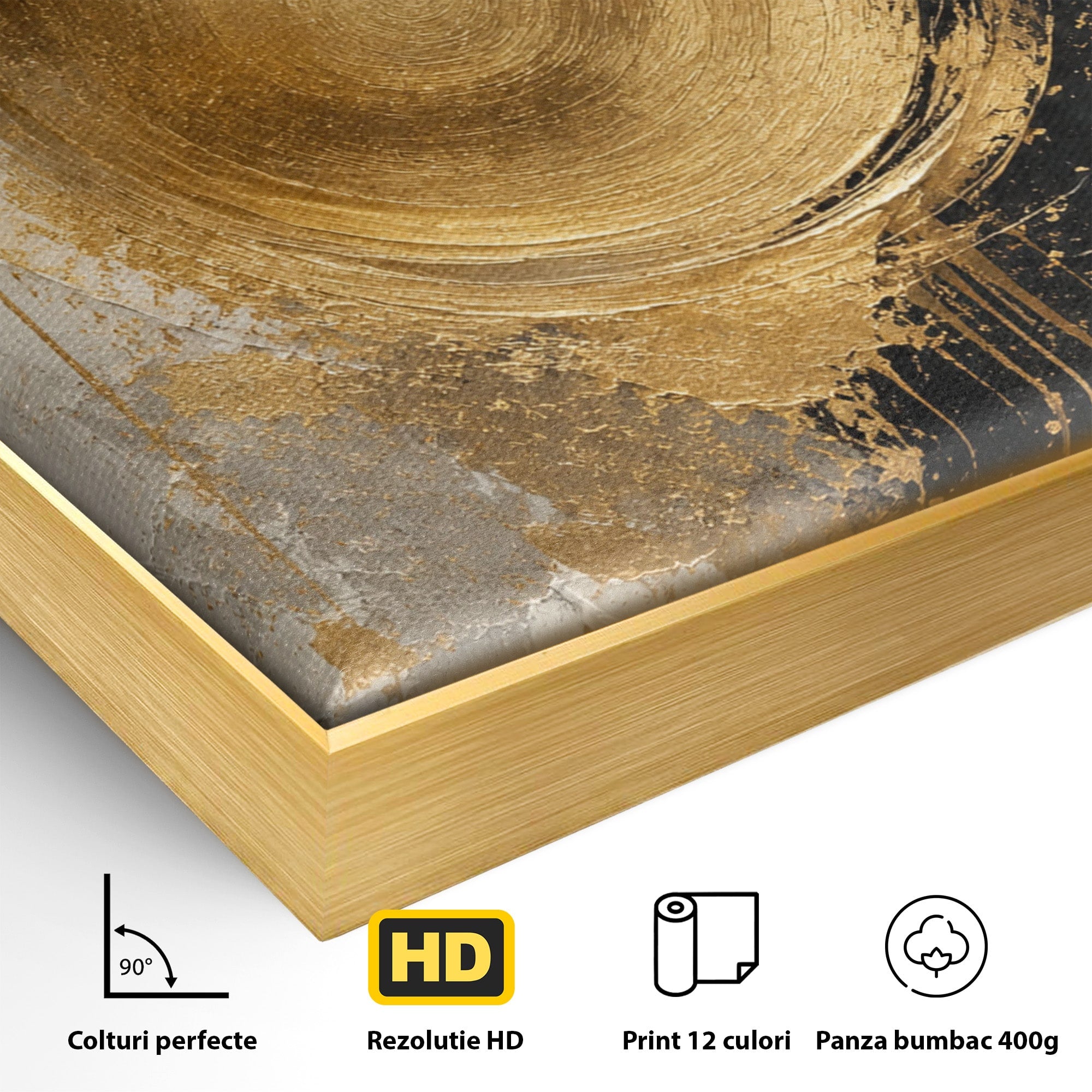 Tablou Canvas Premium LuxCanva® PI1175, Cercul Auriu, Abis, Abstract, Modern, Arta, Birou, Culori Vibrante
